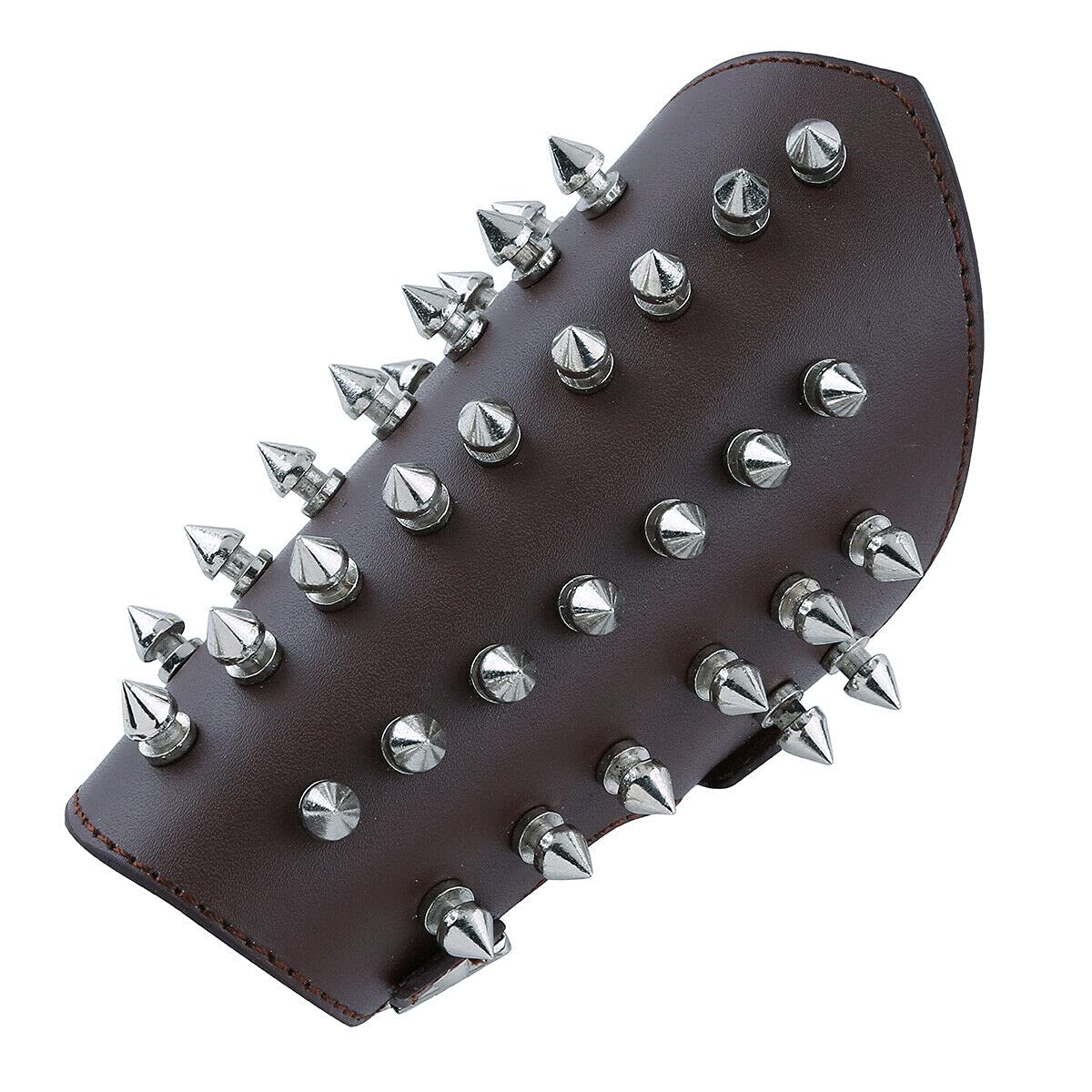 Leather Spiked Arm Guard Bracers - Medieval Cosplay Gauntlet Wrist Cuffs for LARP, Renaissance Fairs & Gothic Fashion (Coffee Brown)