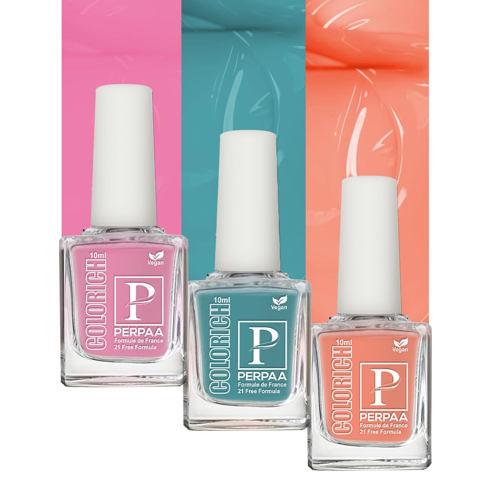PERPAA® Vegan HD Color Gel Nail Polish Set - 3 Non-Toxic Colors (Baby Pink, Peach, Light Sea Green) for Manicure, Pedicure & Nail Art | Cruelty-Free & Long-Lasting