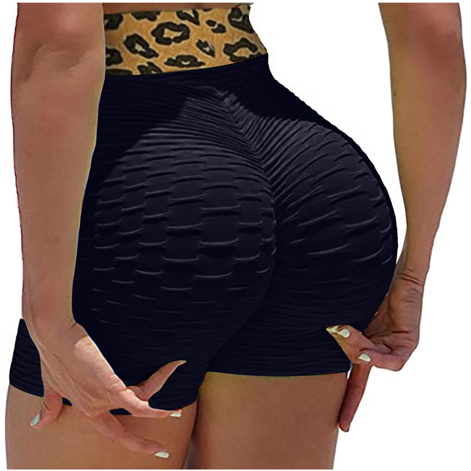 Women's Yoga Shorts with Pockets - High Waisted Stretchy Workout Pants for Yoga, Dance, Gym & Lounge - Fashion Leopard Print Loose Fit Casual Athletic Wear