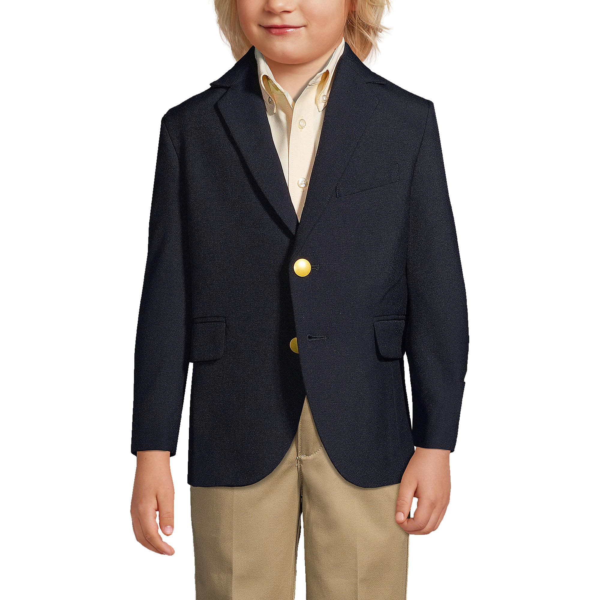 Lands' End Boys' School Uniform Hopsack Blazer - Classic Navy Blue Blazer for School, Dress Code & Formal Occasions