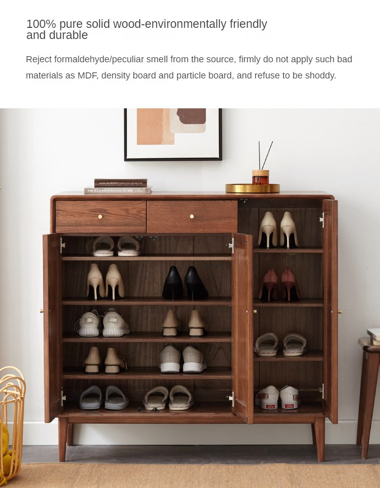 Solid Oak Wood Shoe Storage Cabinet - Modern Entryway Organizer with Ventilation Holes | Perfect for Small Spaces, Hallway, Mudroom & Apartment Entry
