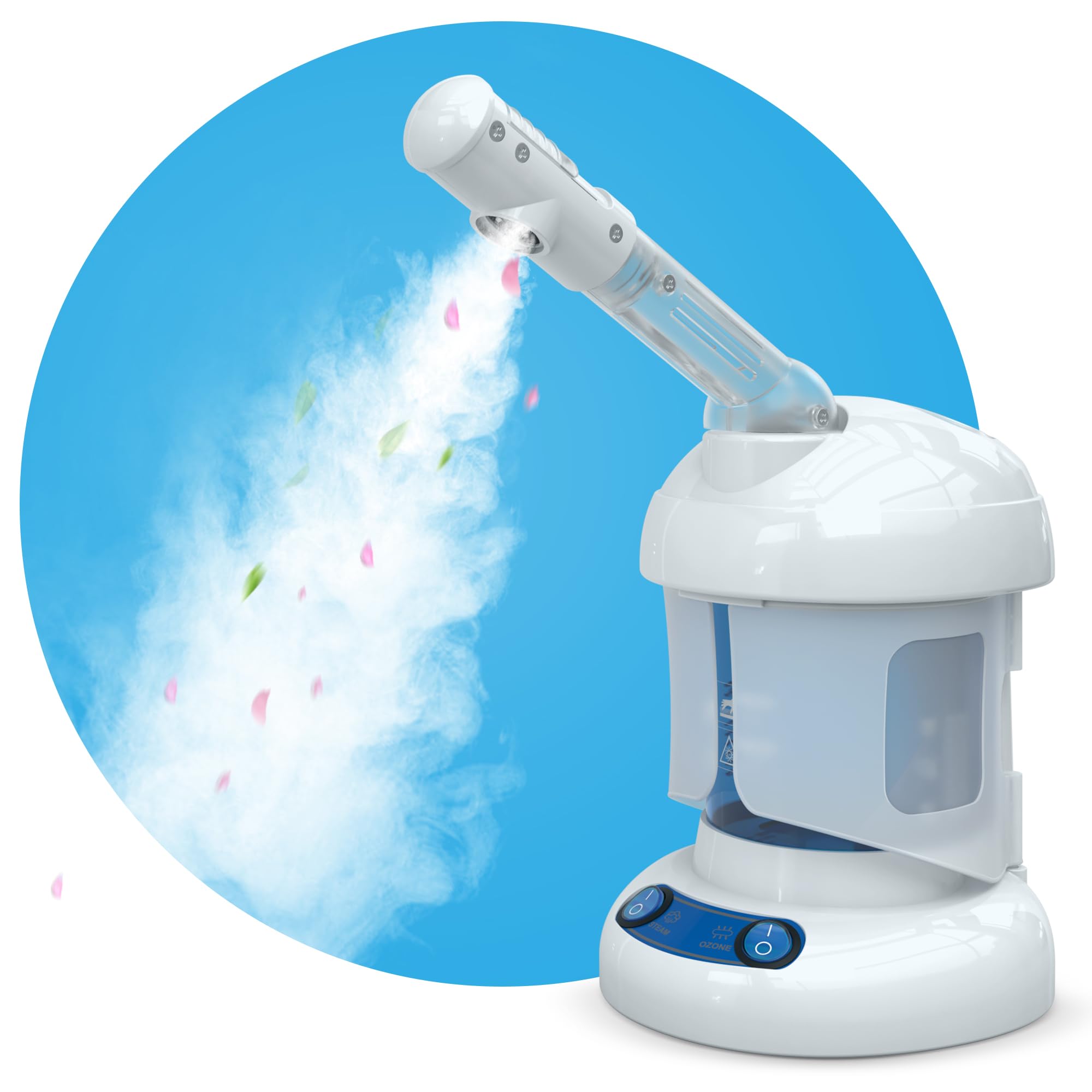 Nisperos Nano Ionic Facial Steamer - 360° Rotatable Sprayer - 40 Minutes Continuous Warm Mist - Professional Face Steamer for Deep Pore Cleansing & Skin Hydration - Perfect for Spa, Salon & Home Skincare Routine (White)