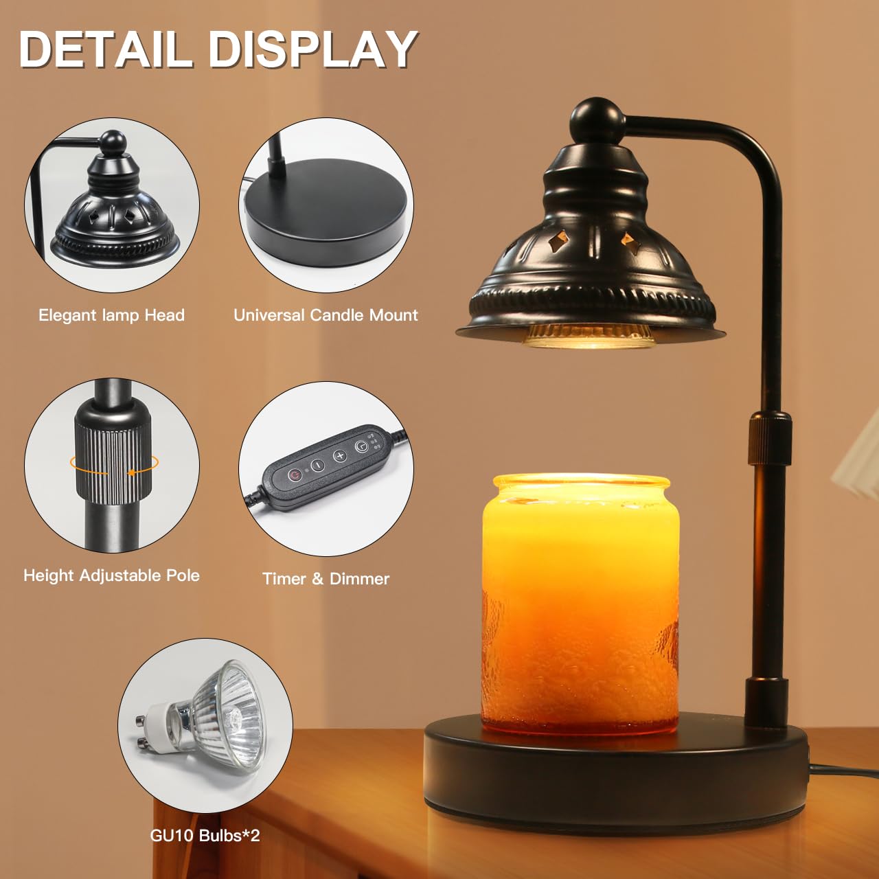 Premium Candle Warmer Lamp with Timer & USB Charger - Aromatherapy Essential Oil Diffuser for Home Decor, Yoga, Relaxation - Perfect Gift for Mother's Day, Valentine's Day, Christmas & New Year
