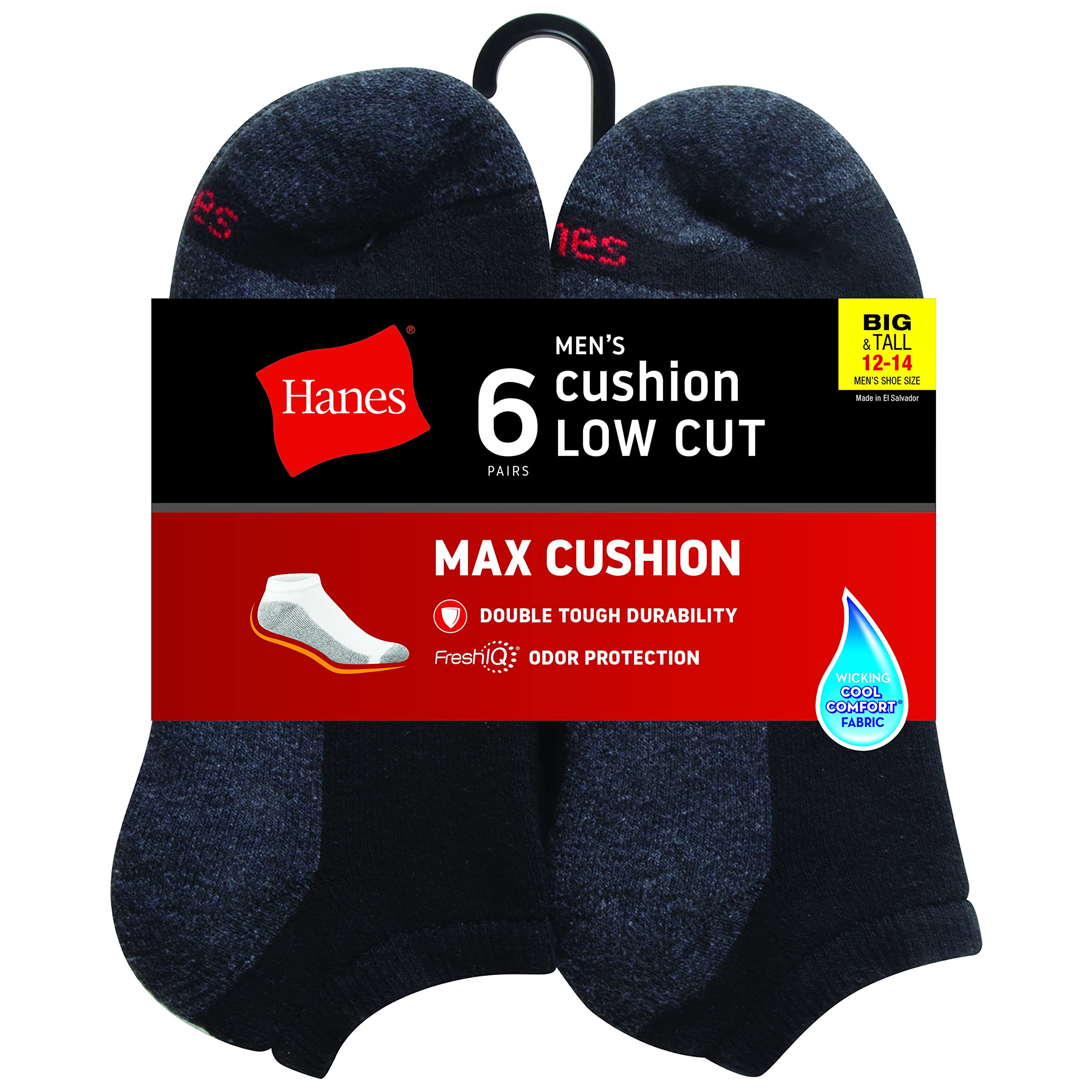 Hanes Men's Max Cushion Low Cut Athletic Socks - 6 Pack & 8 Pack - Breathable Comfort Socks for Running, Gym & Everyday Wear