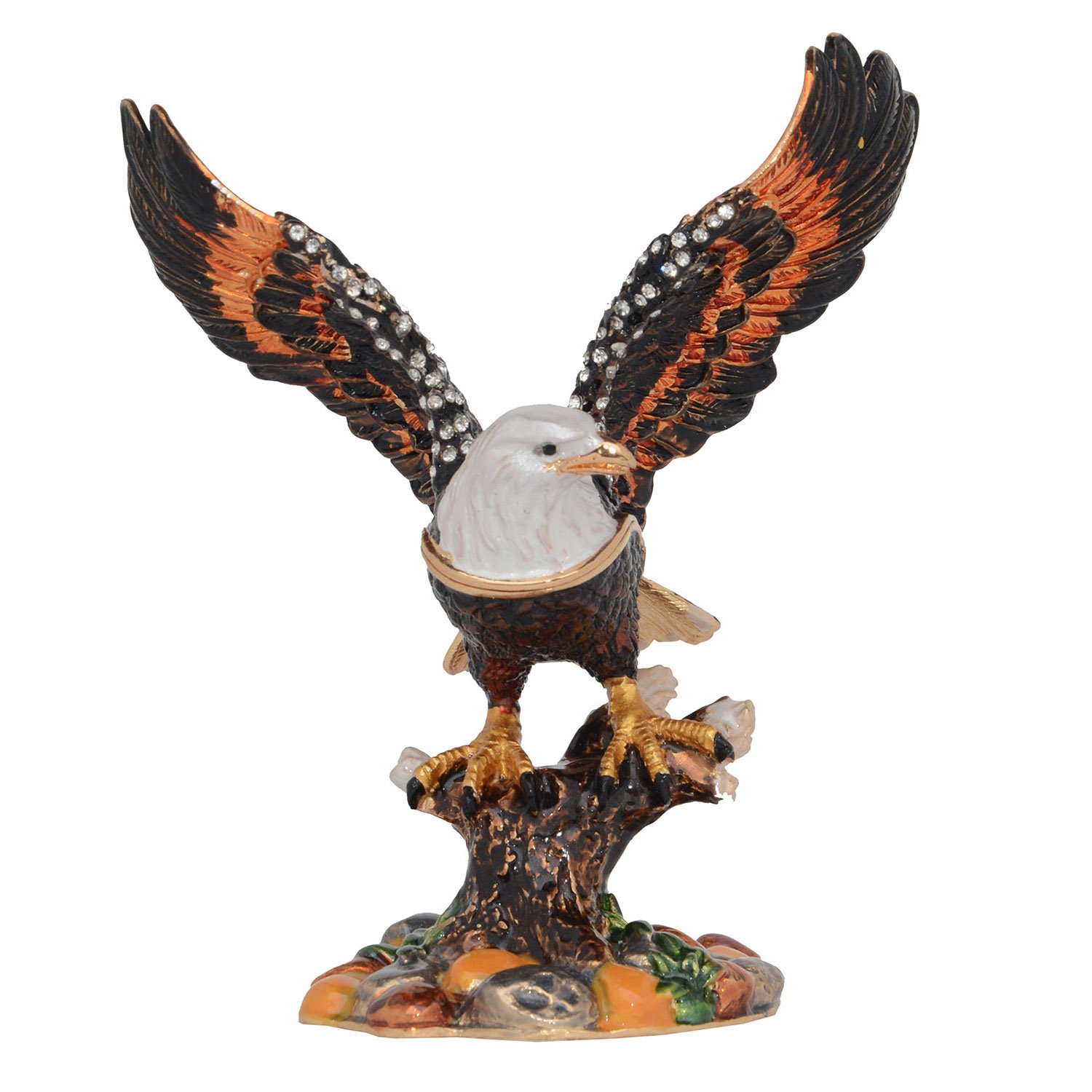 Hand-Painted Bald Eagle Trinket Box - Decorative Jewelry Box with Hinged Lid, Ring & Earring Holder - Collectible Bird Figurine for Home Decor, Gift Giving & Keepsake Storage