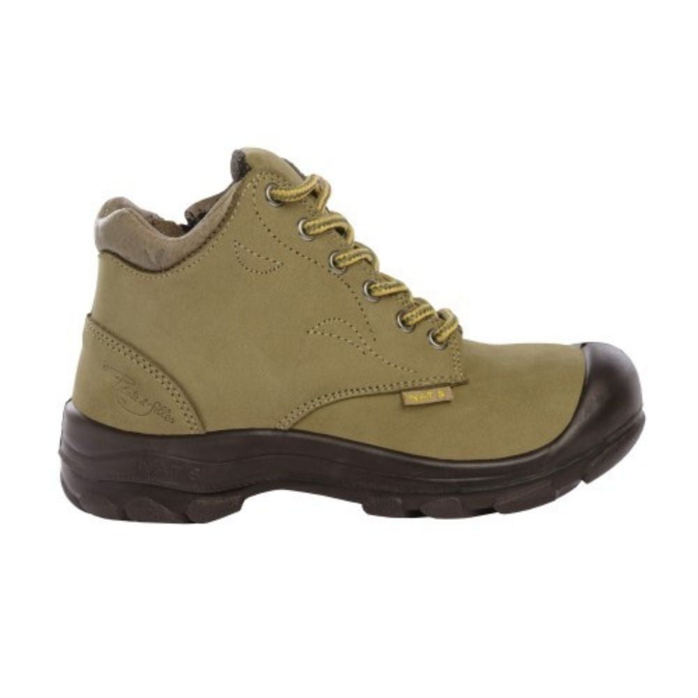 P&F S556 Women's Steel Toe Side Zip Leather Work Boots - 6 Inch Height, Comfortable & Durable Safety Shoes for Construction, Warehouse & Outdoor Work (Khaki)