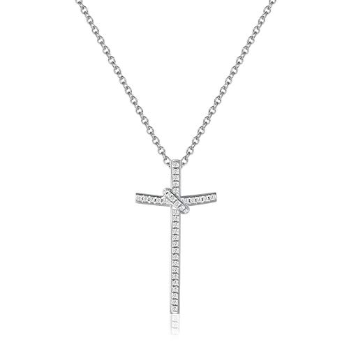 14K White Gold Diamond Cross Necklace for Women - Elegant Gift for Mom, Wife, Her