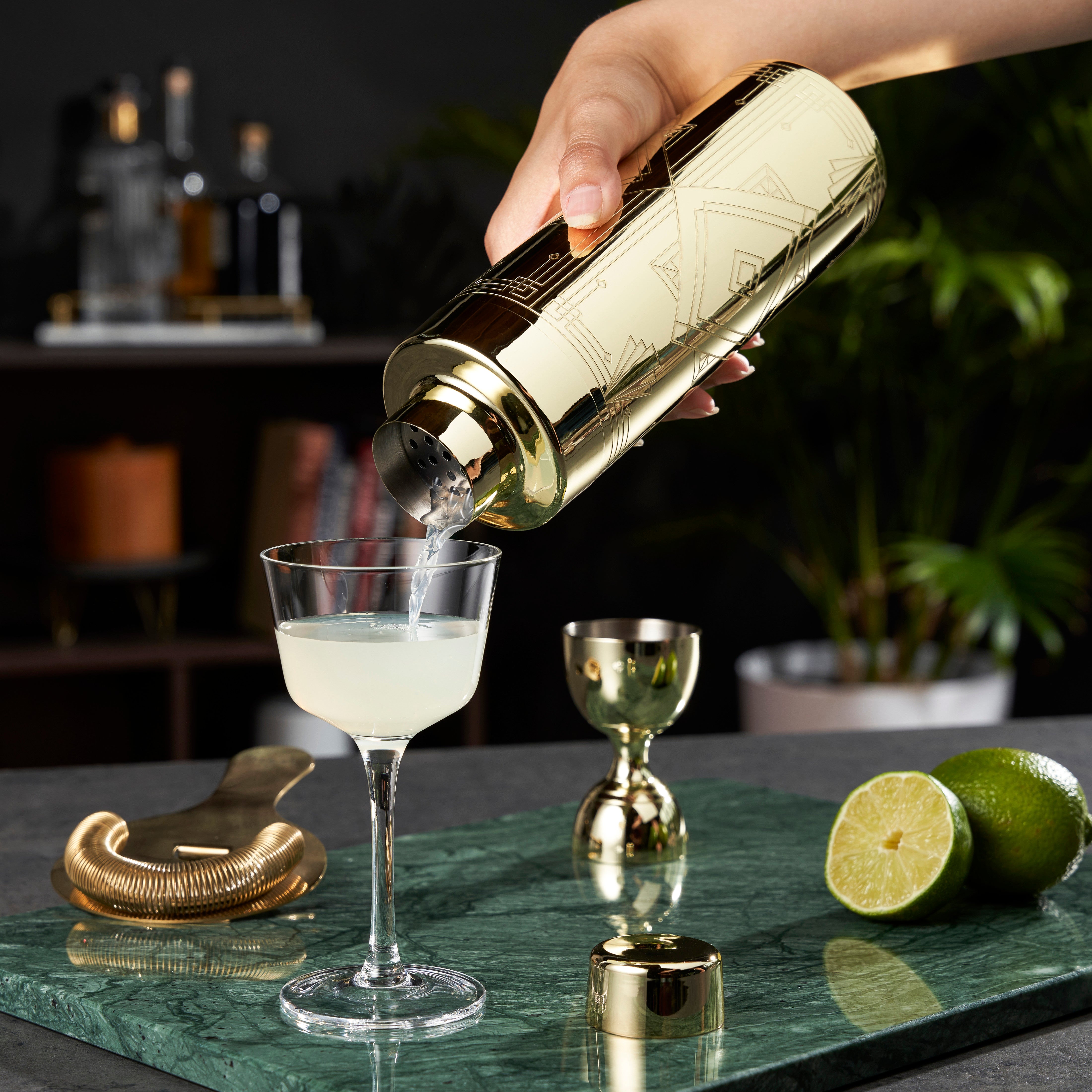 Vintage Art Deco Gold Cocktail Shaker Set - 24K Gold Plated Bar Mixing Tool for Martini, Margarita & Whiskey Sour - Perfect for Home Bars, Parties & Professional Bartenders