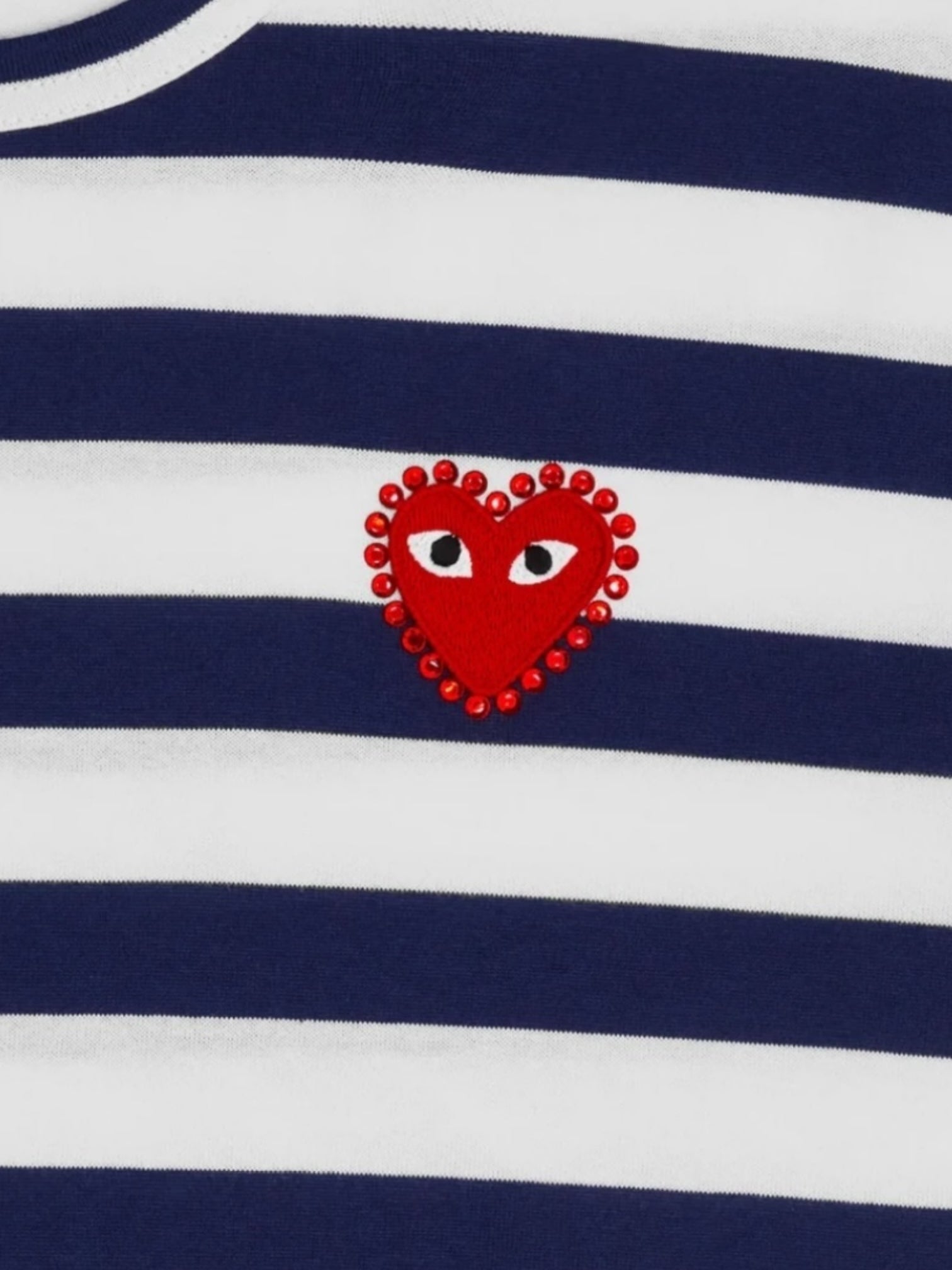 Comme Des Garcons P1T805 Rhinestone Heart T-Shirt - Navy/White | Stylish Casual Wear for Women & Men | Perfect for Parties, Dates & Everyday Fashion