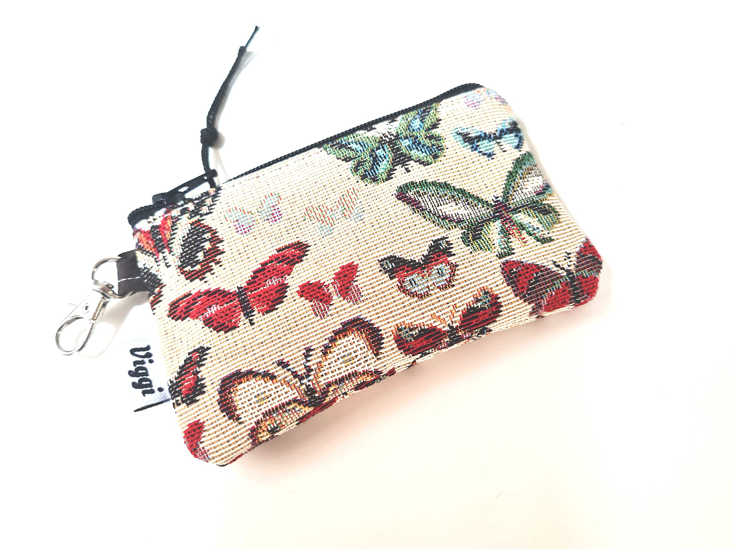 Handmade Butterfly Coin Purse for Women - Vintage Upholstery Fabric Clutch Wallet with Key Clip - Small Travel Pouch & Gift for Her - Perfect for Everyday Use, Shopping, and Special Occasions