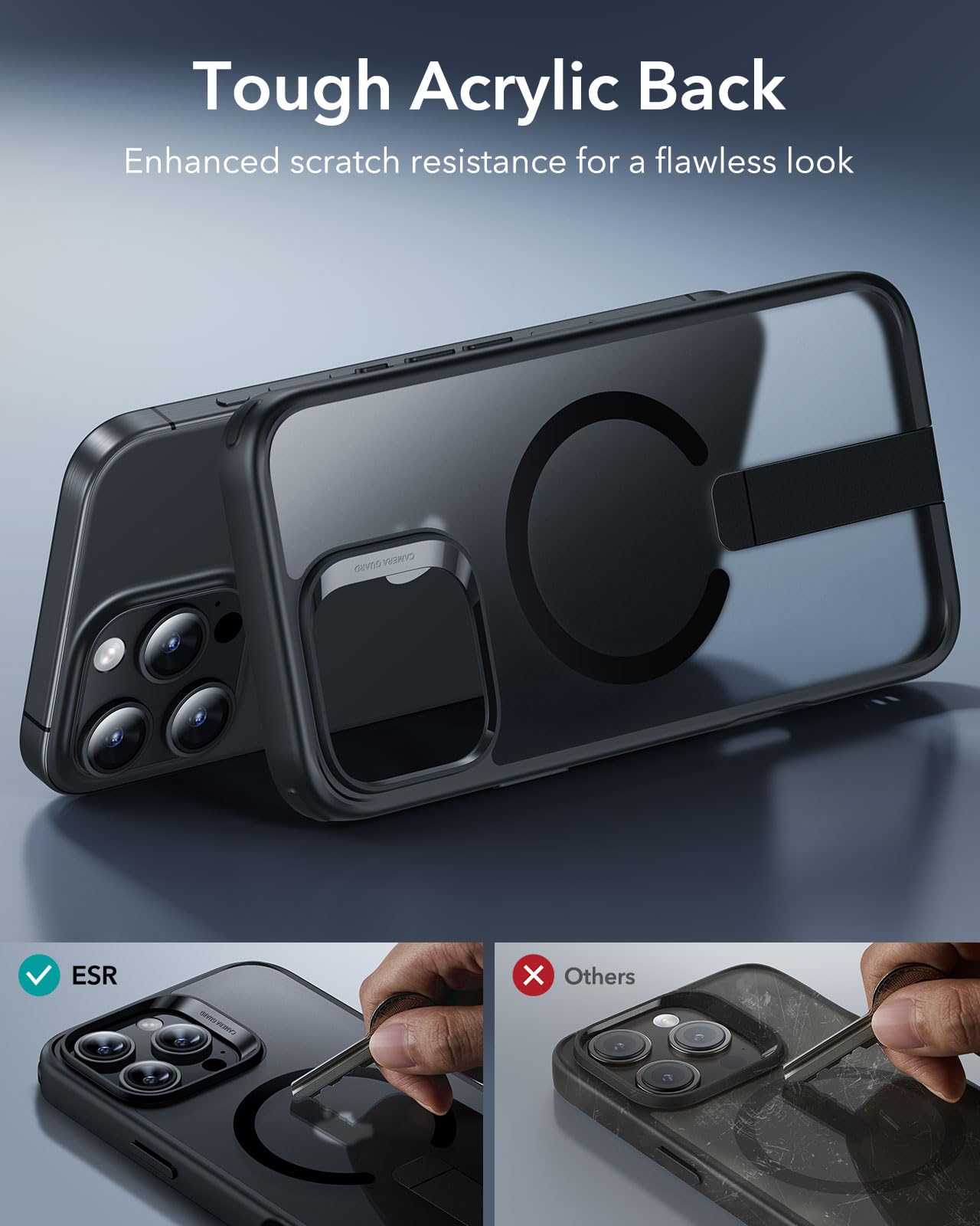 ESR Magnetic Kickstand Case for iPhone 16 Pro | Compatible with MagSafe | Military-Grade Protection | Adjustable Stand | Frosted Black | Perfect for Work, Travel & Entertainment