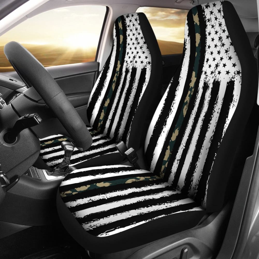 Premium Green American Flag Black & White Car Seat Covers - Universal Fit for Cars, Trucks & SUVs - Durable Comfort for Road Trips, Commuting & Outdoor Adventures