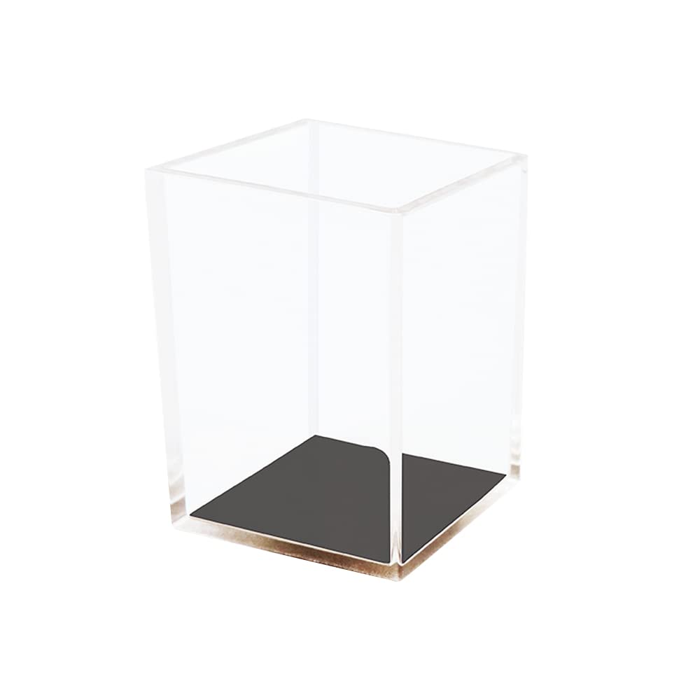 Black Acrylic Makeup Brush Holder - Clear Cosmetic Brush Organizer with Lid, Pen & Pencil Storage Cup for Vanity, Bathroom, Office Desk | Desktop Organizer for Brushes, Makeup Tools & Stationery