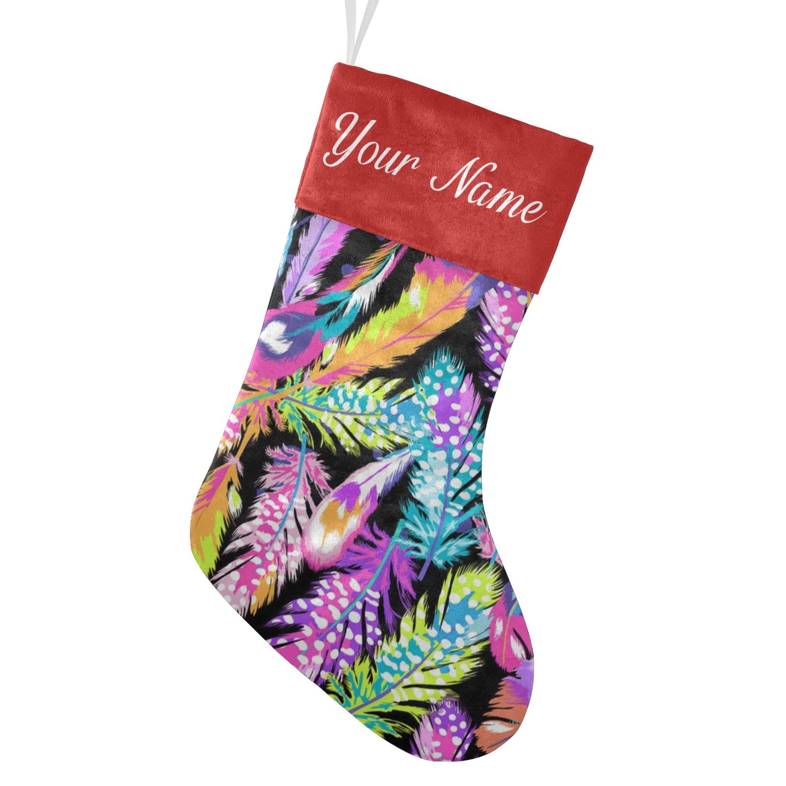Personalized Watercolor Feather Christmas Stockings for Pets - Custom Name Xmas Socks Dog Gift 17.5x8 Inch - Perfect for Holiday Decor & Pet Lover Presents