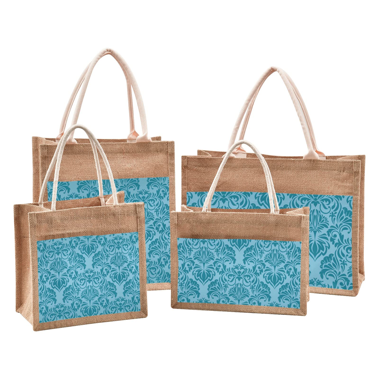 Linqin Turquoise Jute Tote Bag - Waterproof Reusable Grocery Shopping Bag with Durable Handles for Beach, Travel & Daily Use | Eco-Friendly Gift for Women