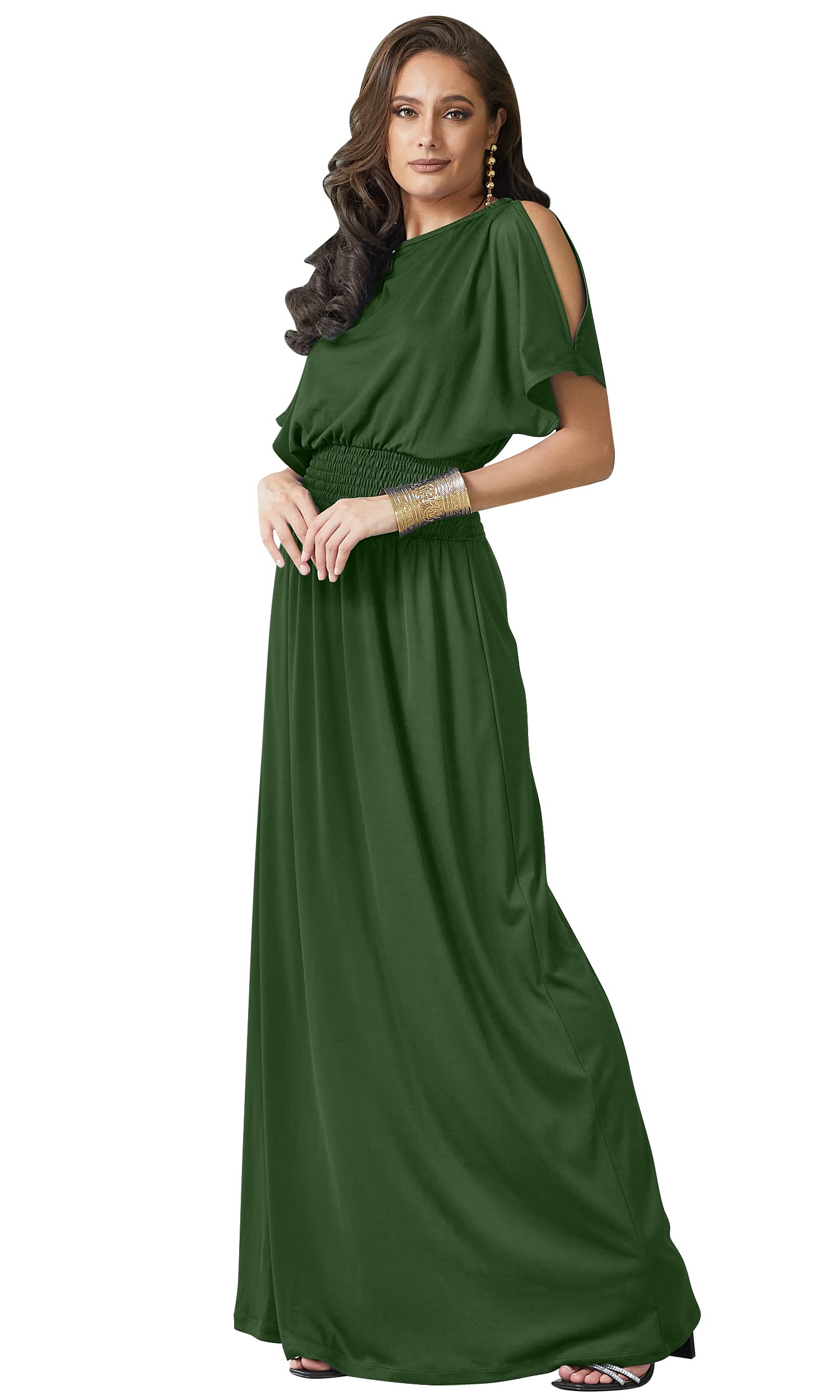 Elegant Women's Split Sleeve Smocked Cocktail Maxi Dress - Perfect for Evening Parties, Weddings & Special Occasions