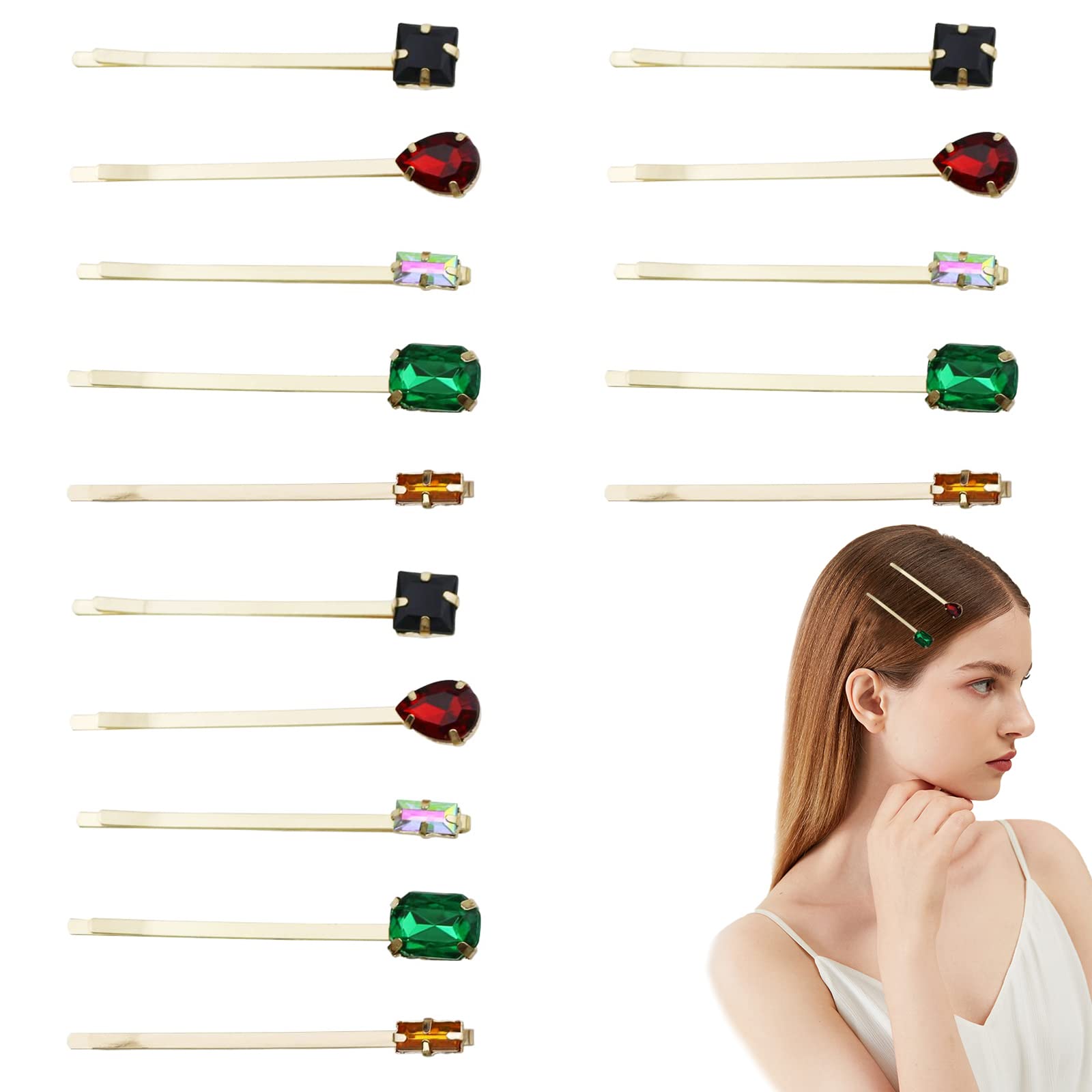 15 PCS Vintage Crystal Hair Clips - Retro Hairpins & Bobby Pins for Women & Girls (5 Styles) - Wedding, Party & Everyday Hair Accessories