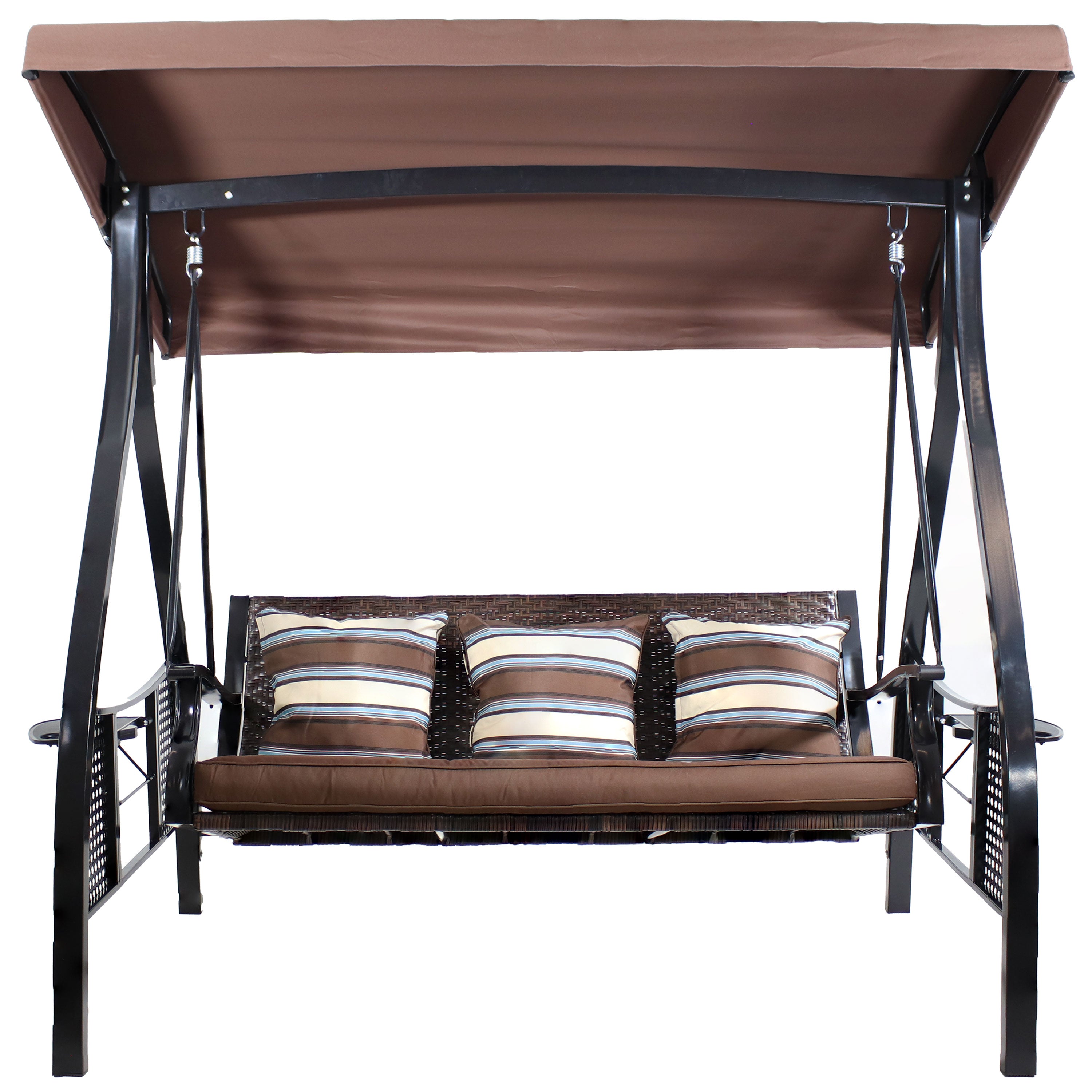 Sunnydaze Deluxe 3-Person Outdoor Patio Swing with Adjustable Canopy & Side Tables - Perfect for Backyard, Garden, or Porch Relaxation