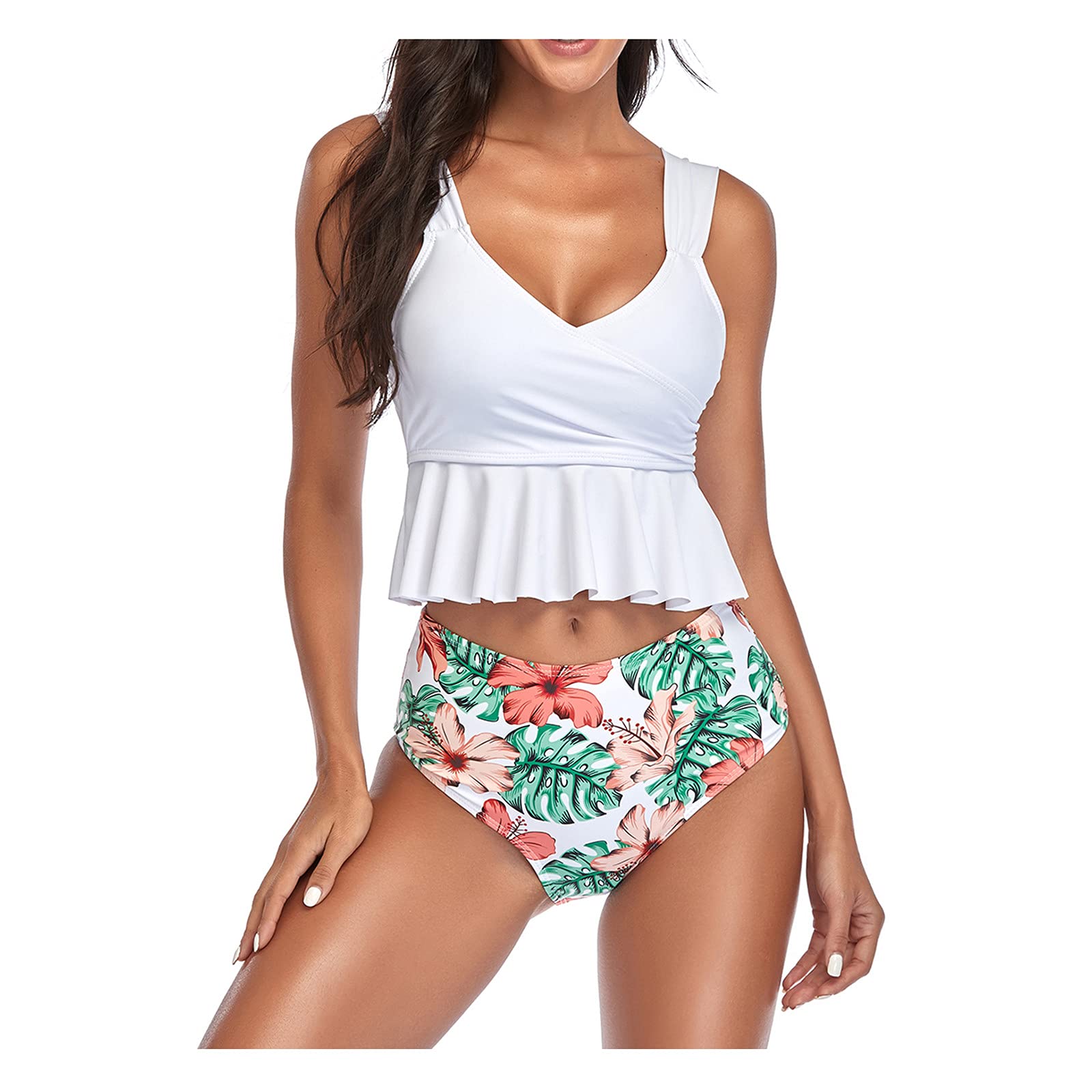 YHAIOGS High Waisted Bikini Set - Ruffle Leaf Swimwear for Beach