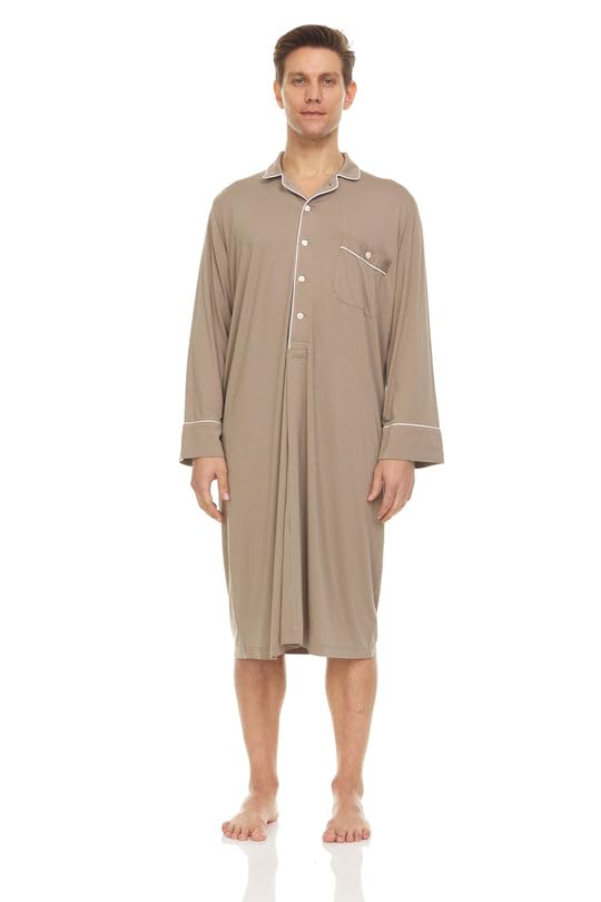 Soft Micro Modal Men's Nightshirts for Sleeping - Breathable & Loose Fit Men's Nightgown - Comfortable Sleep Shirts for Men - Perfect for Lounge & Bedtime Relaxation