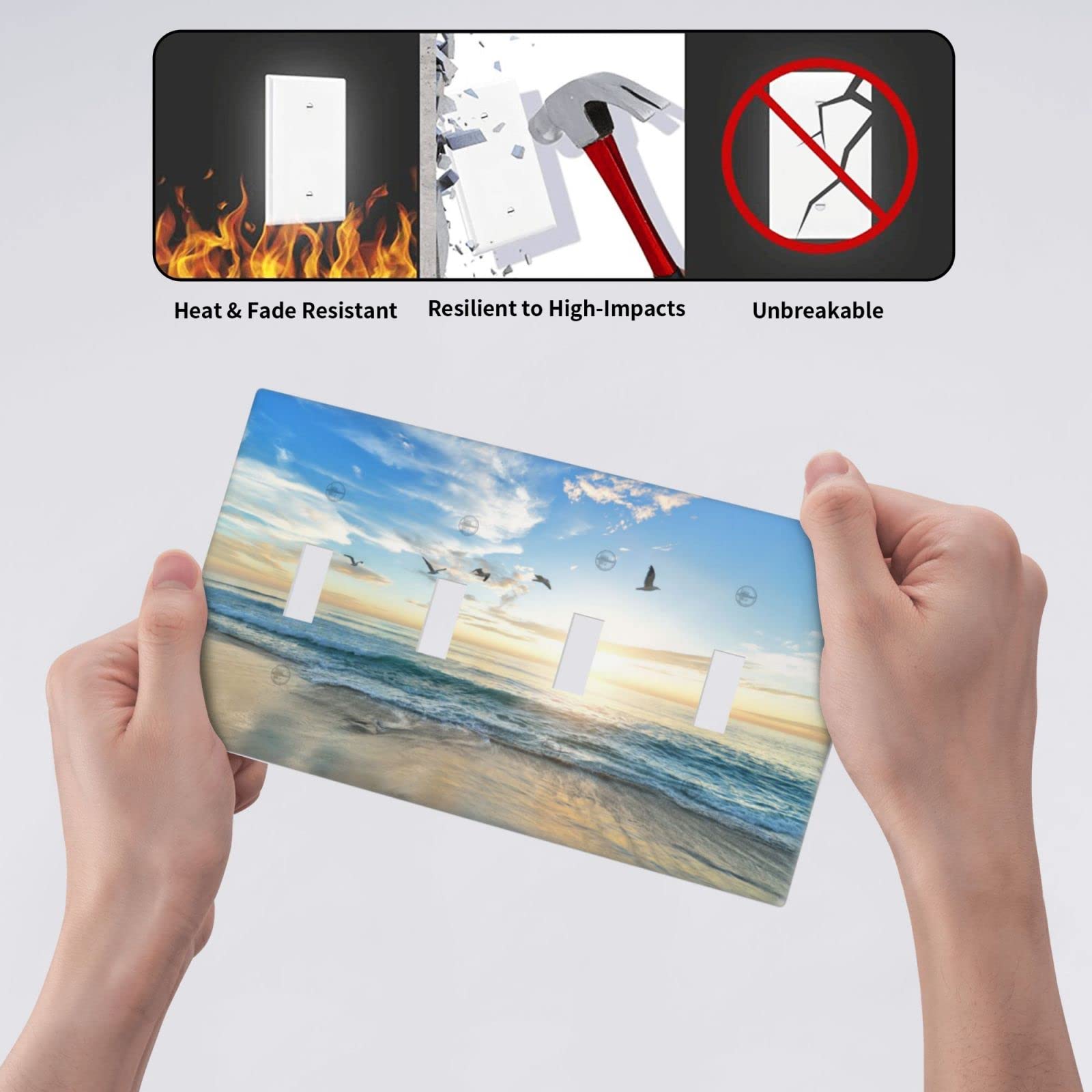 Sunset Coastal Beach Themed 4 Gang Toggle Light Switch Cover Plate - 4.5 x 8 Inch Decorative Wall Plate for Bedroom, Living Room & Beach House Decor