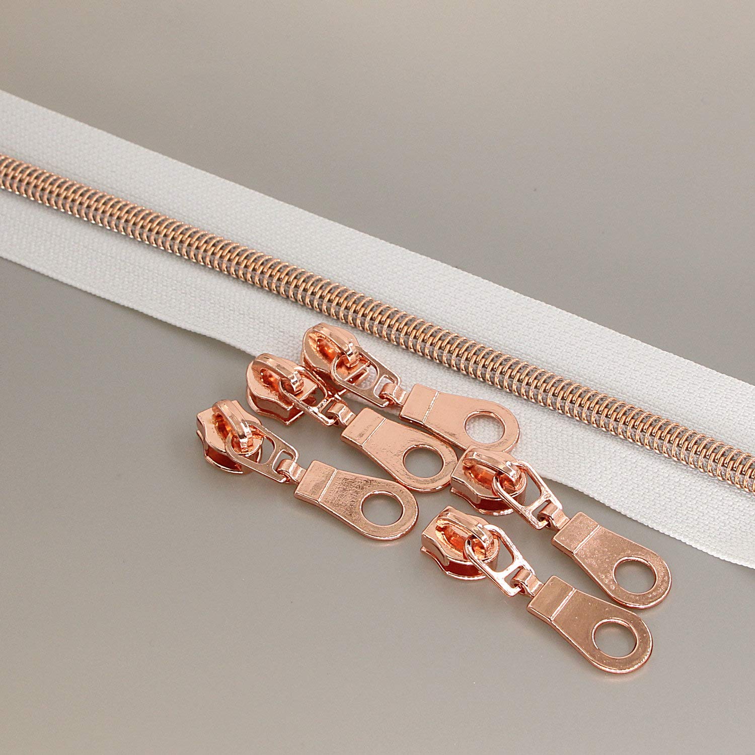 Rose Gold Metallic Nylon Coil Zippers 10 Yards Bulk - DIY Sewing Supplies with 25pcs Sliders for Bags, Clothing & Crafts | Perfect for Tailoring, Handmade Purses & Fashion Accessories