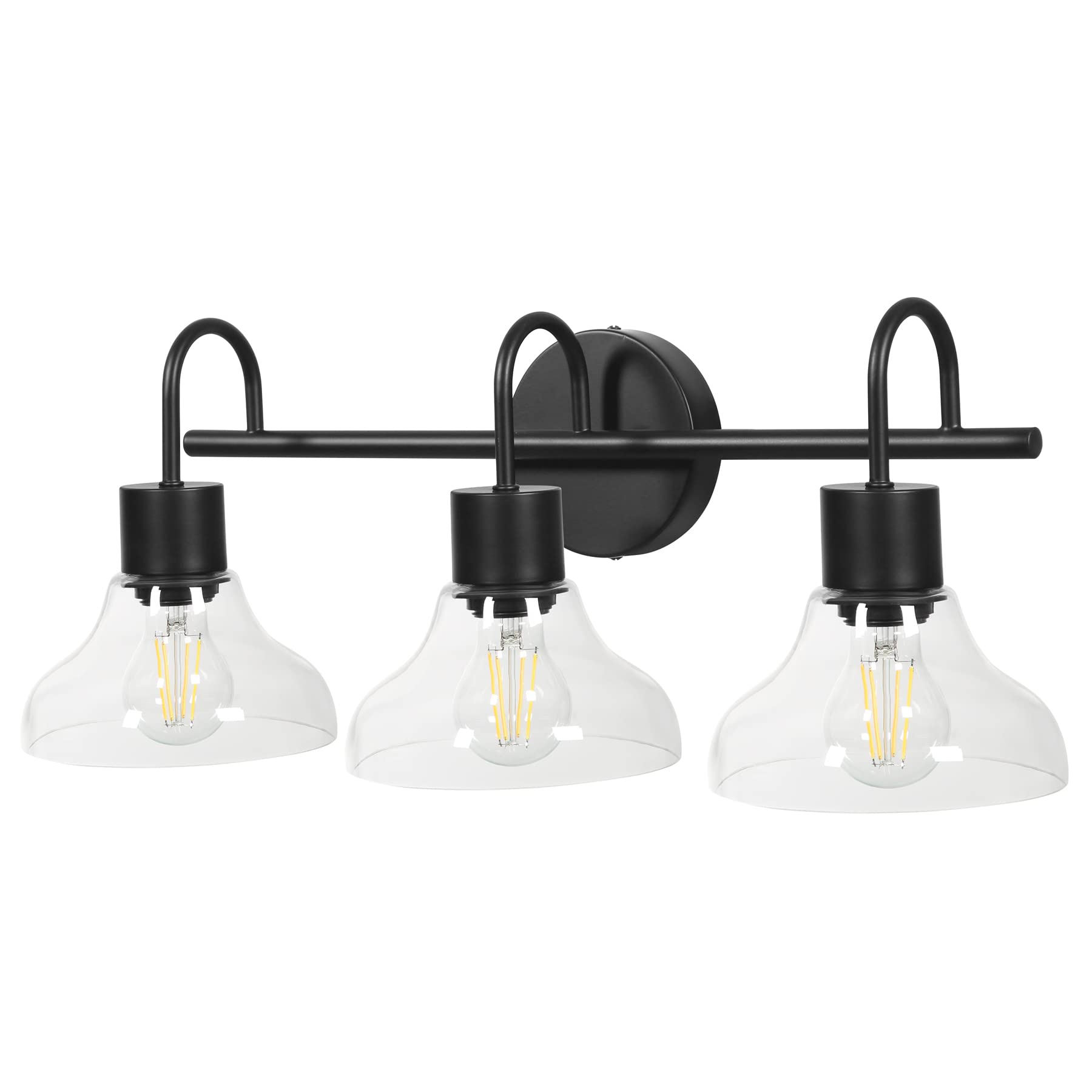 Tribesigns Modern 3-Light Black Bathroom Vanity Light Fixture with Clear Glass Shade - Wall Mounted LED Lighting for Restroom, Mirror, Cabinets & Hallway - Perfect for Home, Hotel & Spa Decor