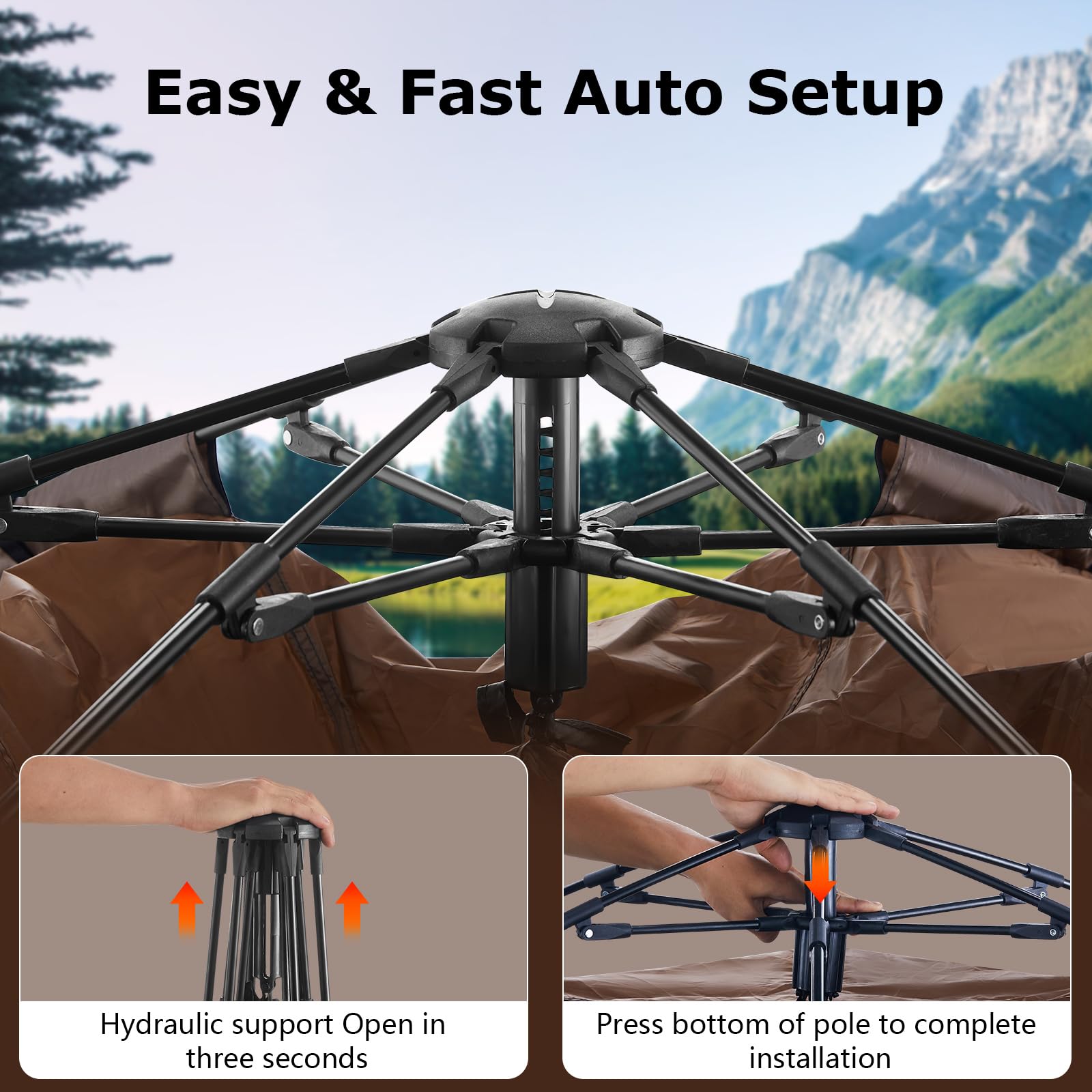 TUKAILAI Instant Camping Tent - Hexagonal Automatic Pop Up Dome Tent with 4 Mesh Windows & Door, Easy Setup for Outdoor Adventures, Backpacking, Hiking & Family Camping Trips