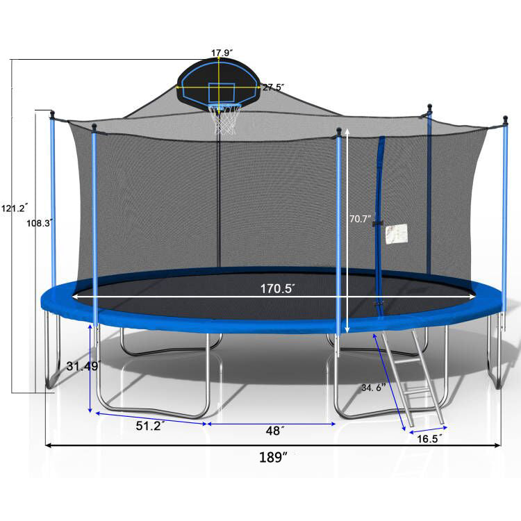 16FT Trampoline with Basketball Hoop - Heavy Duty Outdoor Trampoline for Kids & Adults - Includes Safety Enclosure Net, Double-Sided Cover & Ladder - Perfect for Backyard Fun, Exercise & Family Outdoor Activities