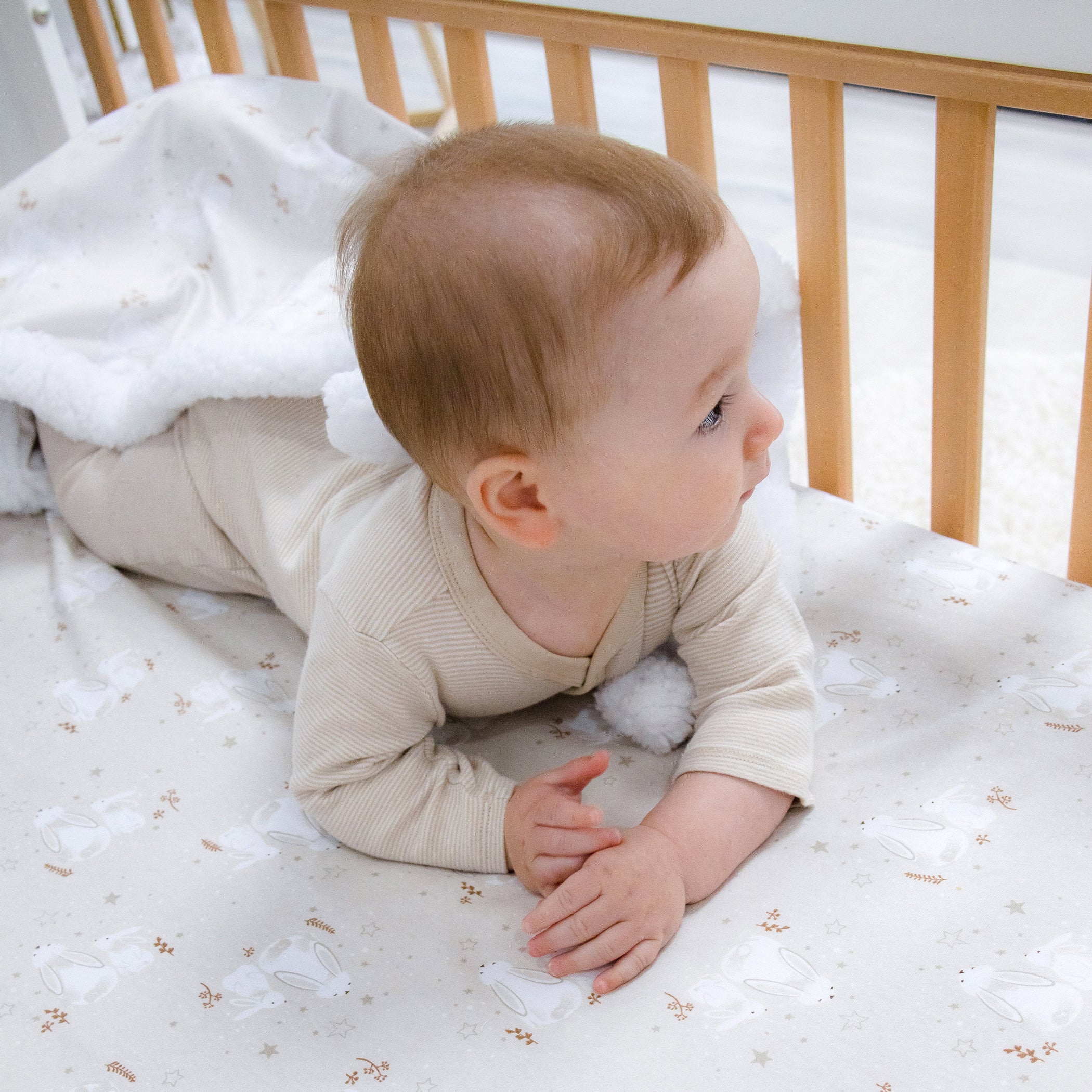 Bunny Dreams Jersey Cot Fitted Sheet - Soft Baby Crib Sheet for Nursery, Daycare & Travel - Perfect for Toddlers & Infants