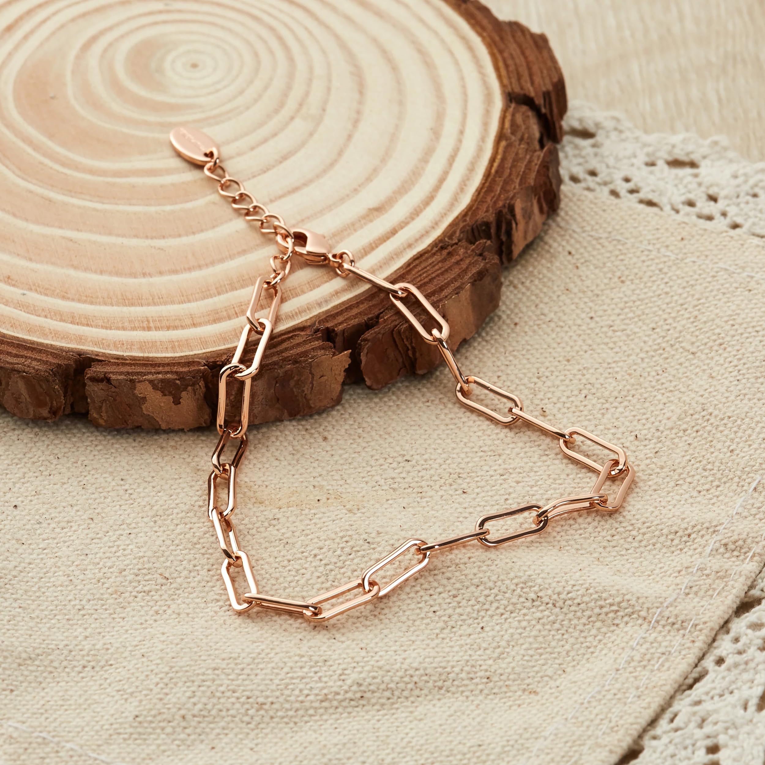 Philip Jones Rose Gold Plated Small Link Paperclip Bracelet - Elegant Dainty Jewelry for Women, Perfect for Everyday Wear, Office & Date Night