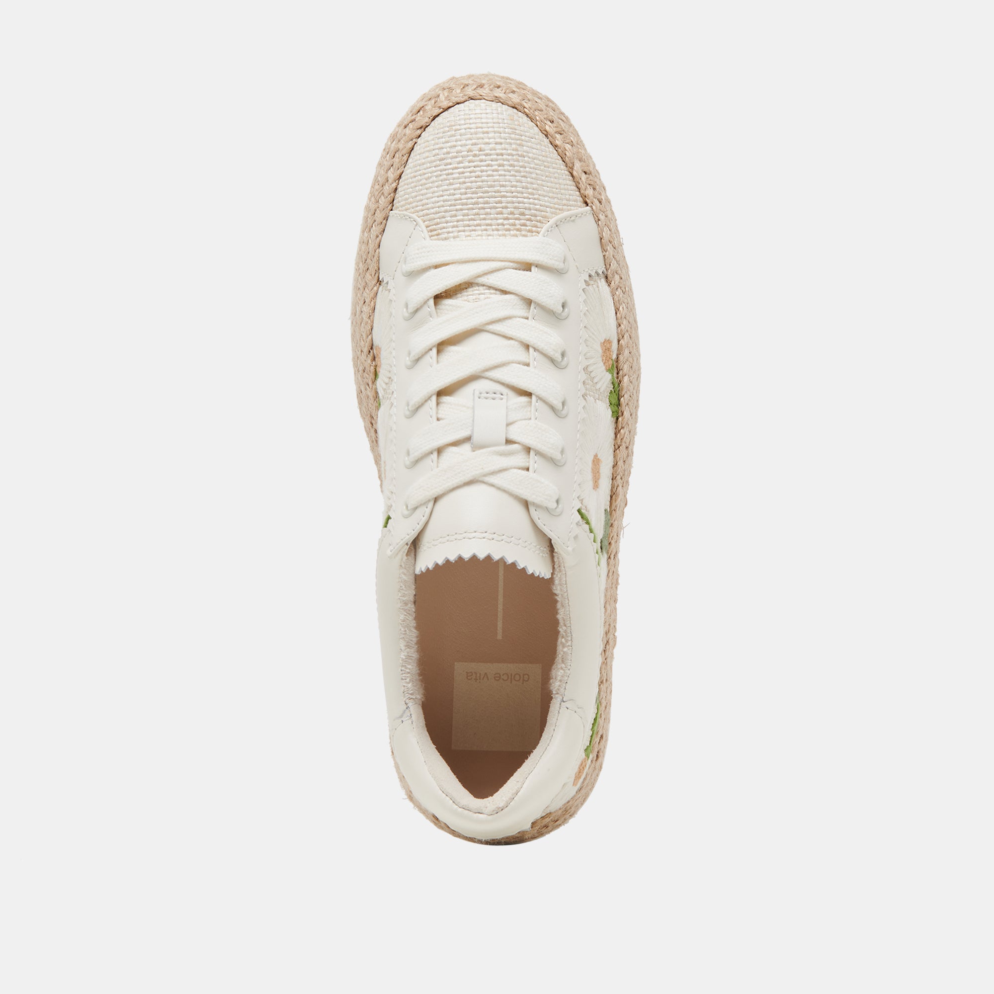 AZALIA White Floral Raffia Sneakers - Women's Casual Comfortable Shoes for Summer, Beach, and Outdoor Walking
