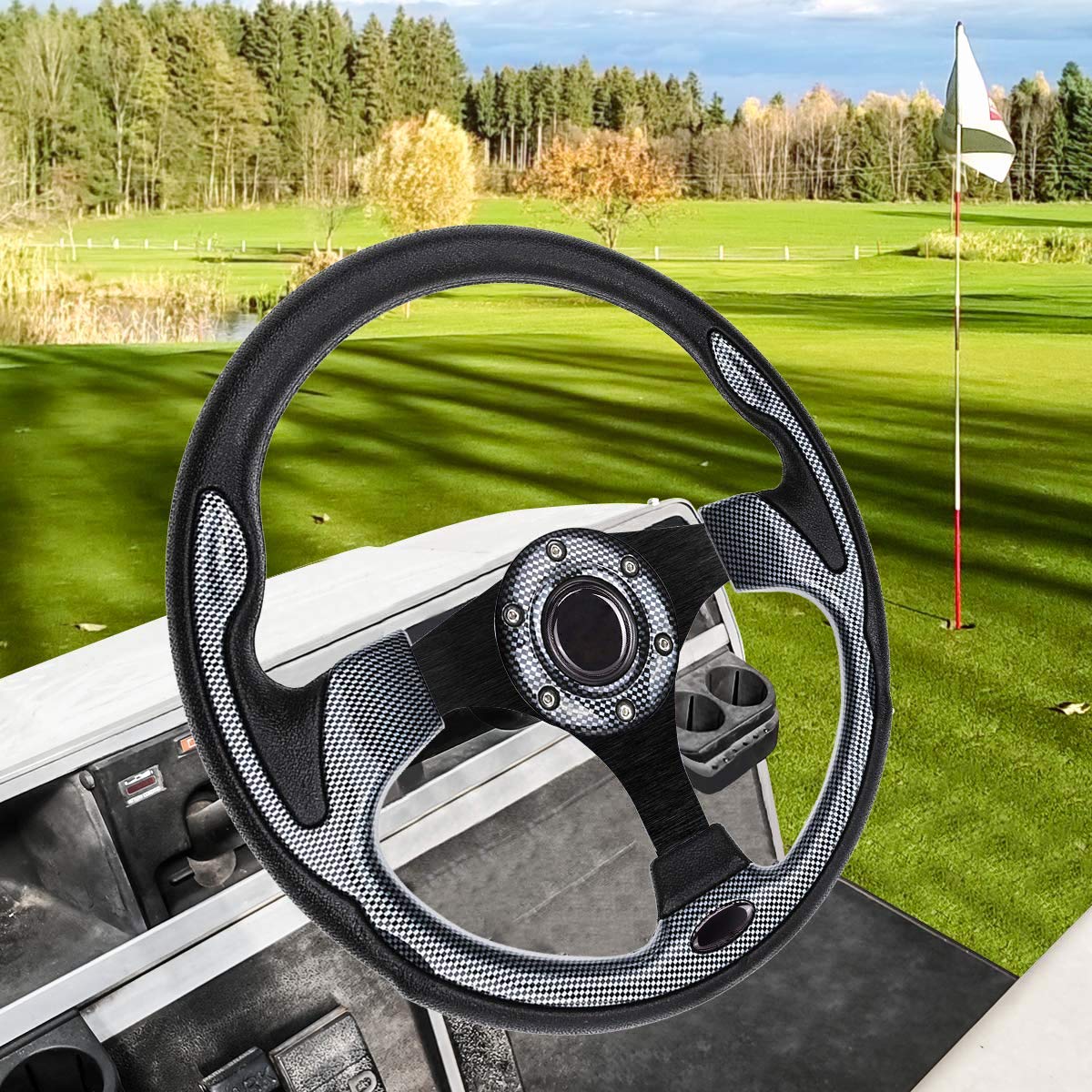 EZGO Universal Golf Cart Steering Wheel - Compatible with Club Car, Yamaha & More - Durable Black Replacement Steering Wheel for Golf Carts - Perfect for Golf Courses, Resorts & Private Communities