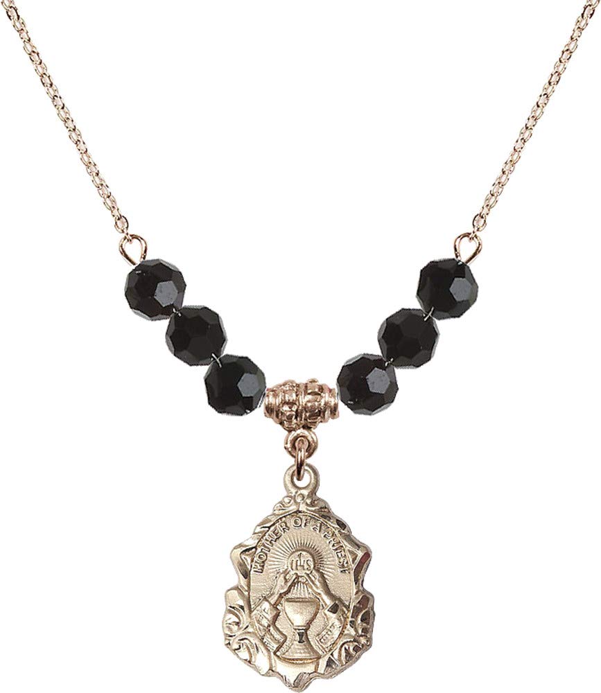 Bonyak 18K Gold Plated Hamilton Necklace with 6mm Jet Birthstone Beads & Mother of Pearl - Elegant Jewelry for Women, Perfect for Birthdays, Anniversaries & Special Occasions