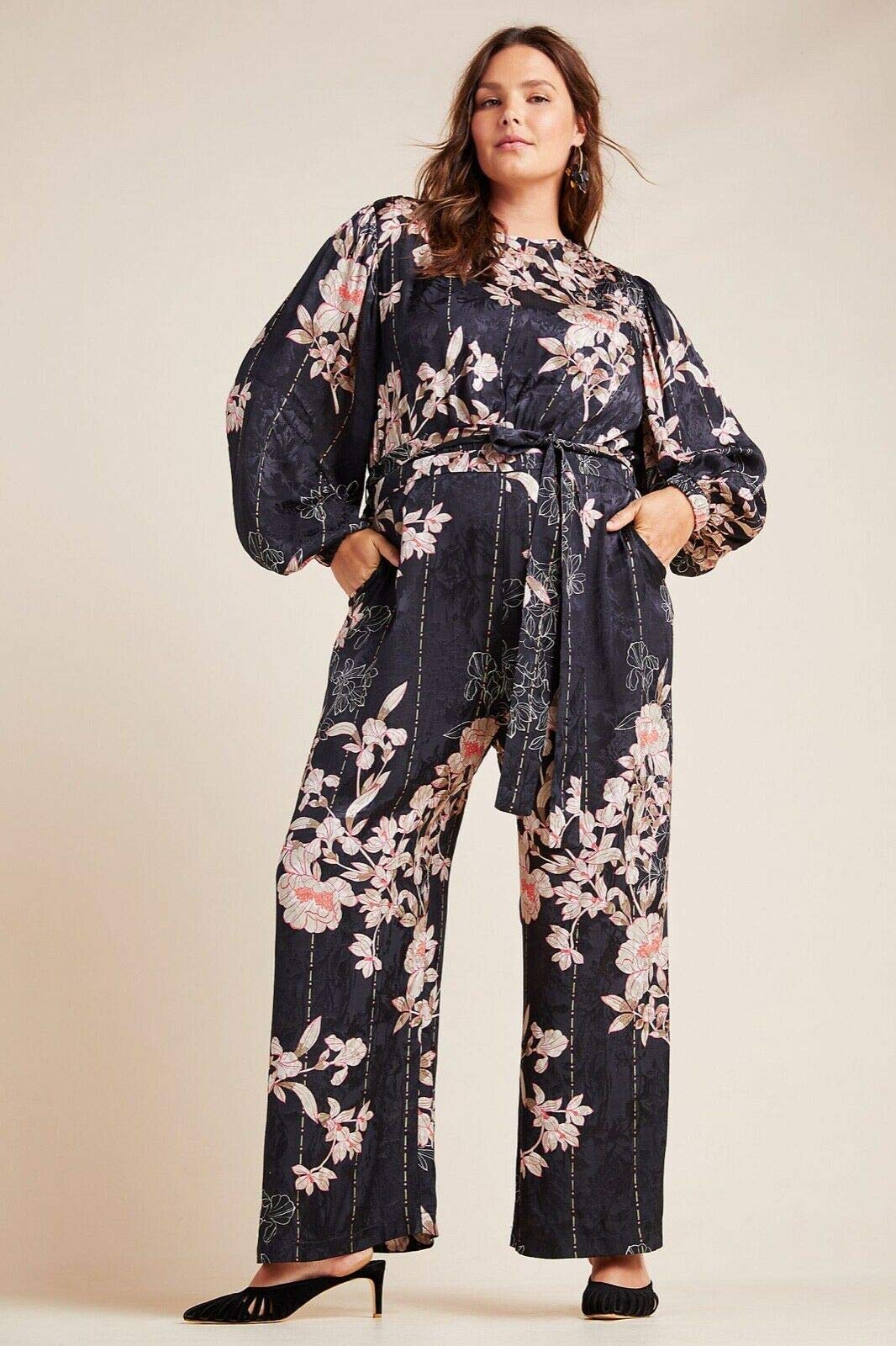 Harlyn Audria Jacquard Jumpsuit for Women - Black Floral Print Romper, Size XS | Elegant One-Piece Outfit for Parties, Dates & Summer Vacations