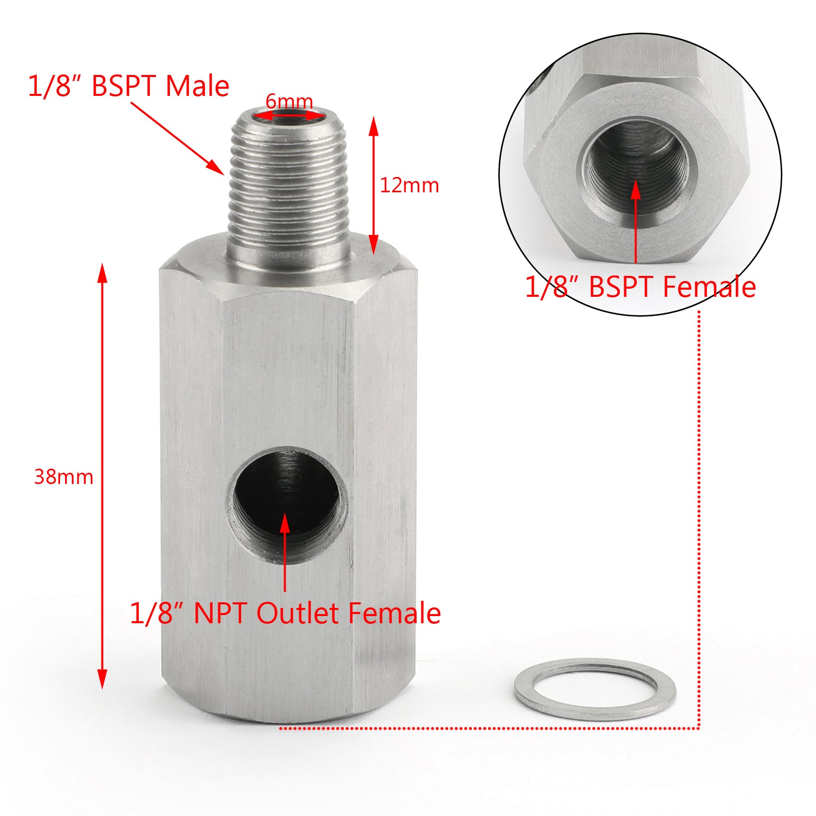 1/8 BSPT to NPT Oil Pressure Sensor Adapter Tee - Turbocharger Oil Supply Feed Line Fitting - Compatible with Most Vehicles (Great for Performance Upgrades & Turbo Installations)