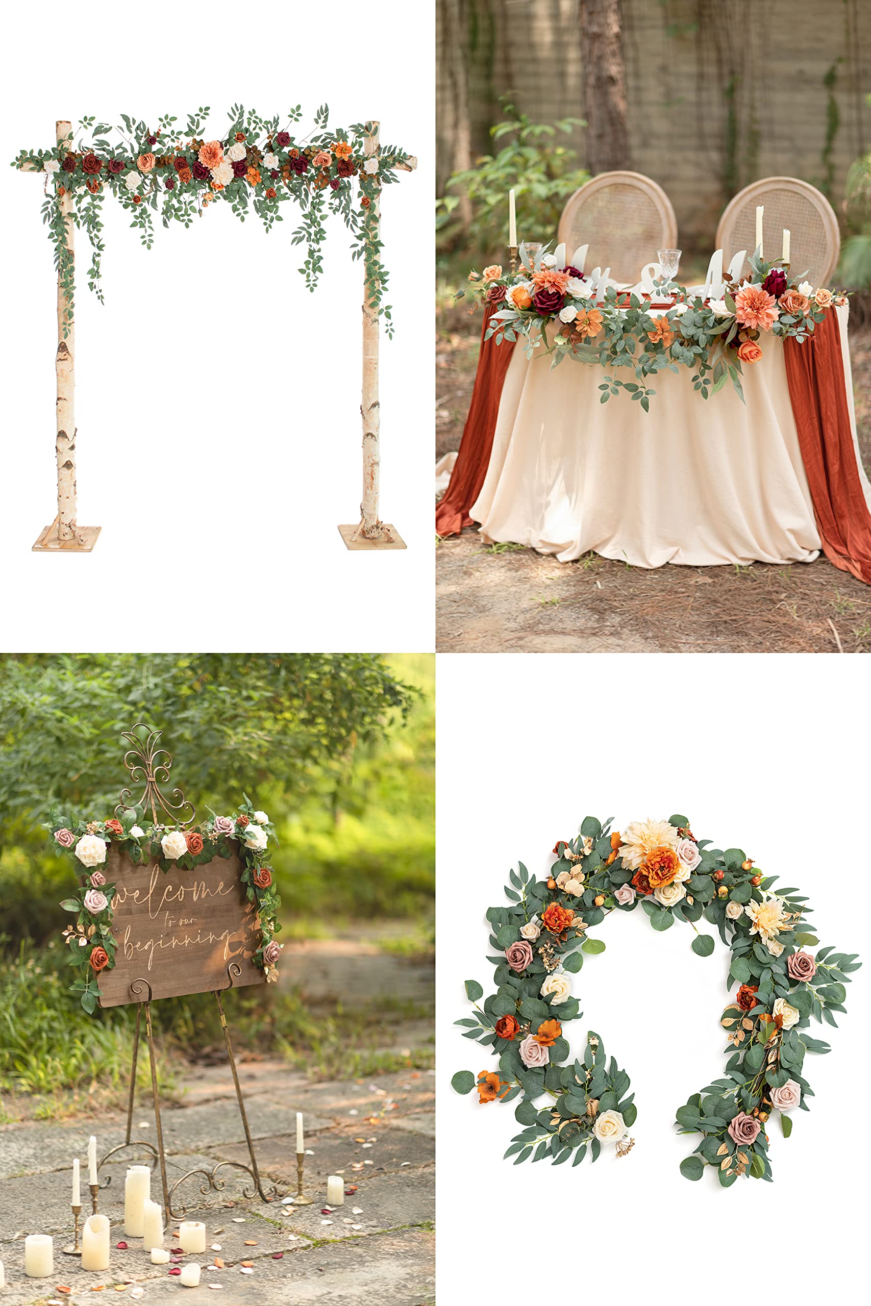 Ling's Moment Wedding Reception Decor Package - 5ft & 6ft Floral Garlands, Arch Flower Garland for Backdrop, Sweetheart Table Swags (Set of 2) - Perfect for Wedding Ceremonies, Bridal Showers & Romantic Events