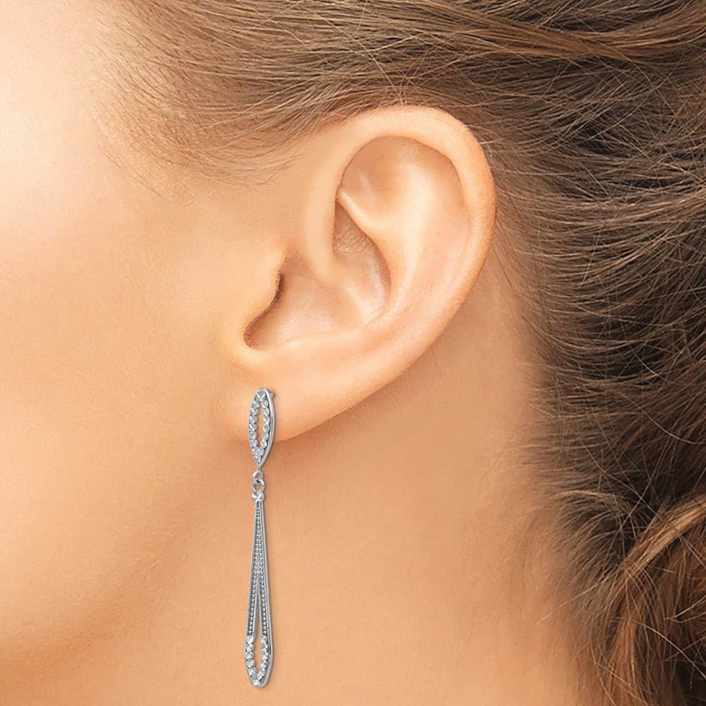 14k White Gold Black Bow Textured Diamond-cut Dangle Post Earrings for Elegant Evening Events and Special Occasions