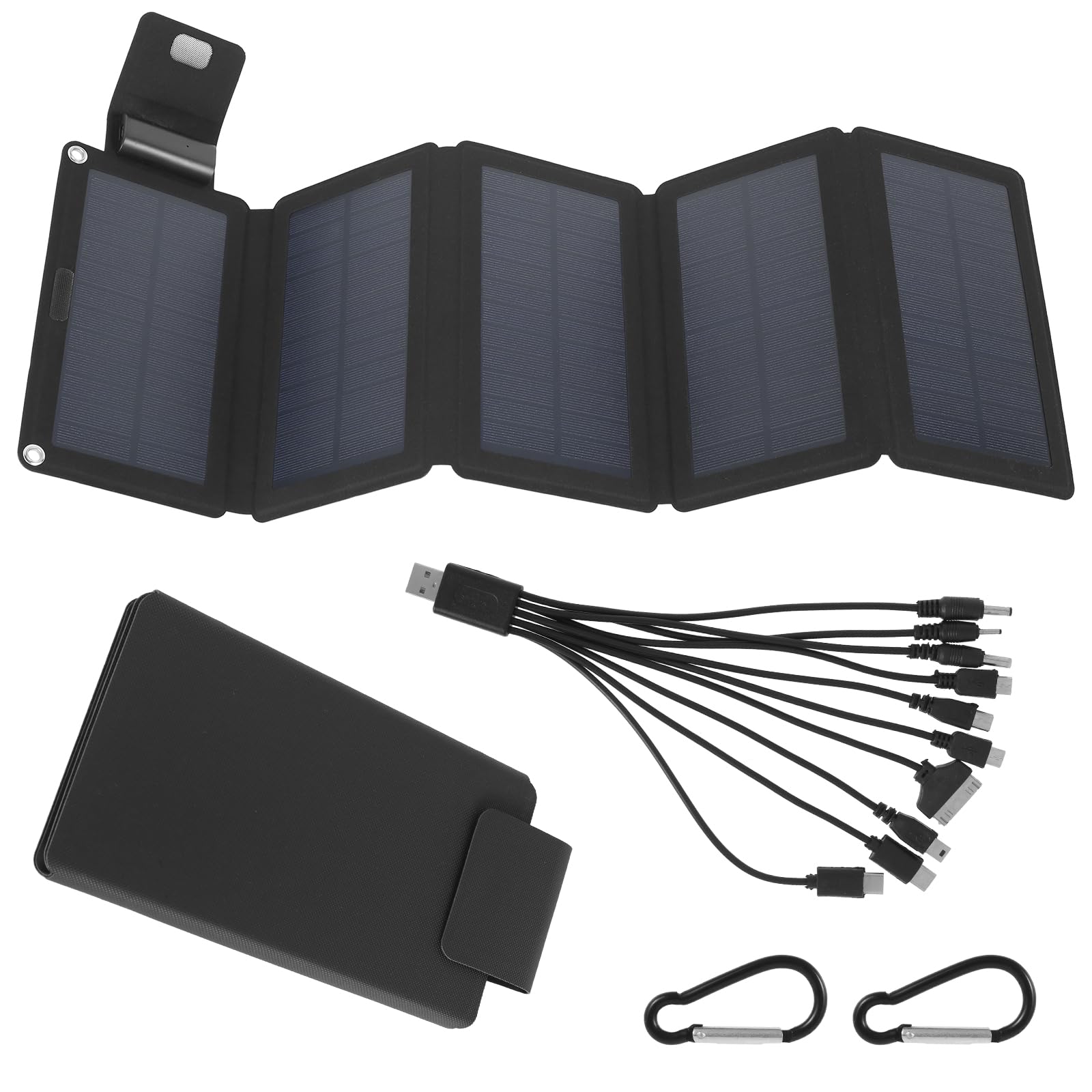 20W Foldable Solar Panel Portable Charger with 5 Solar Panels, Dual USB & Type-C Outputs, Solar Power Bank with Carabiner - Waterproof IP55 for Phones & Tablets - Perfect for Camping, Hiking, Backpacking & Outdoor Adventures