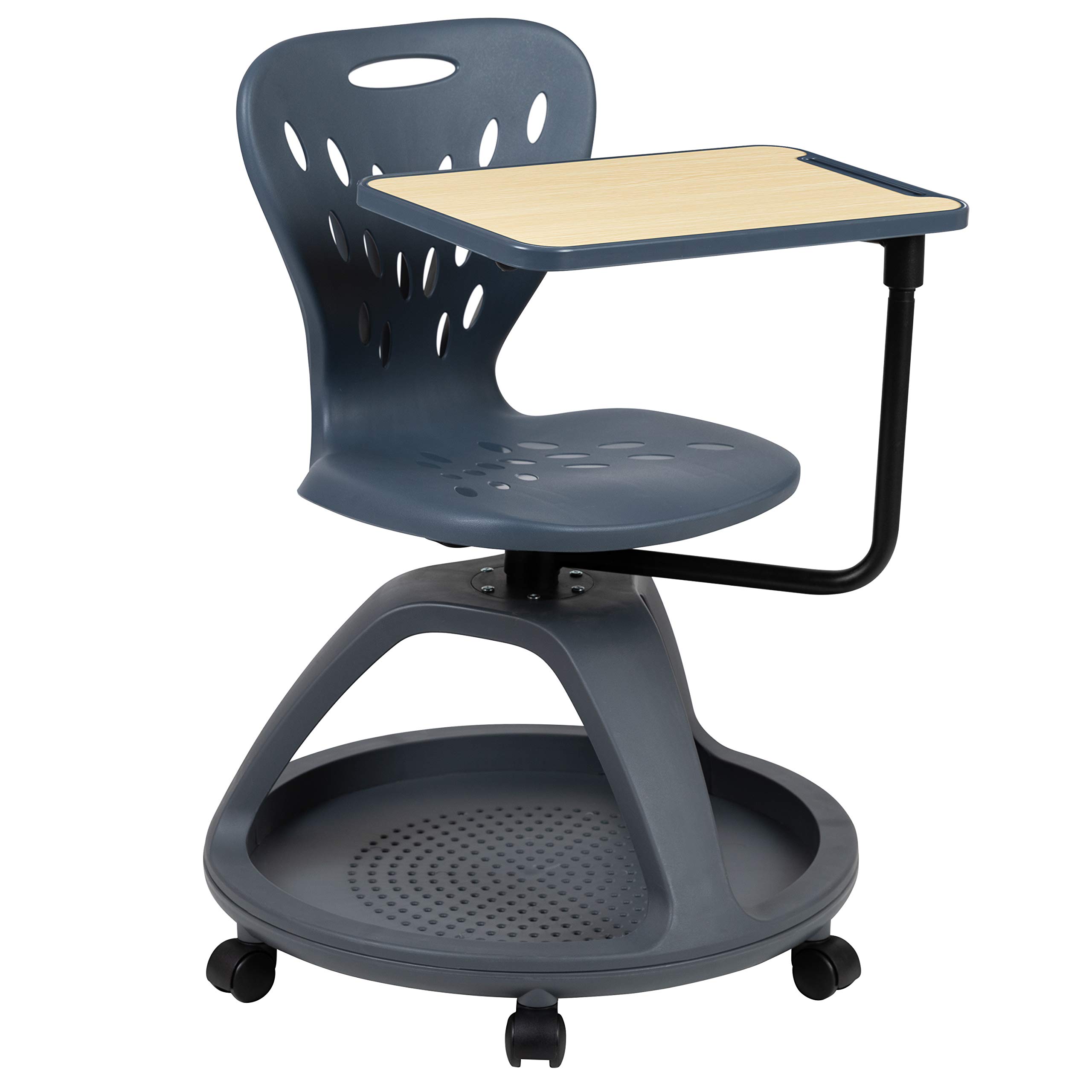 EMMA + OLIVER Dark Gray Mobile Desk Chair with 360° Swivel & Storage Cubby - Ergonomic Rolling Office Chair for Home, Office, Study & Gaming - Perfect for Small Spaces & Workstations