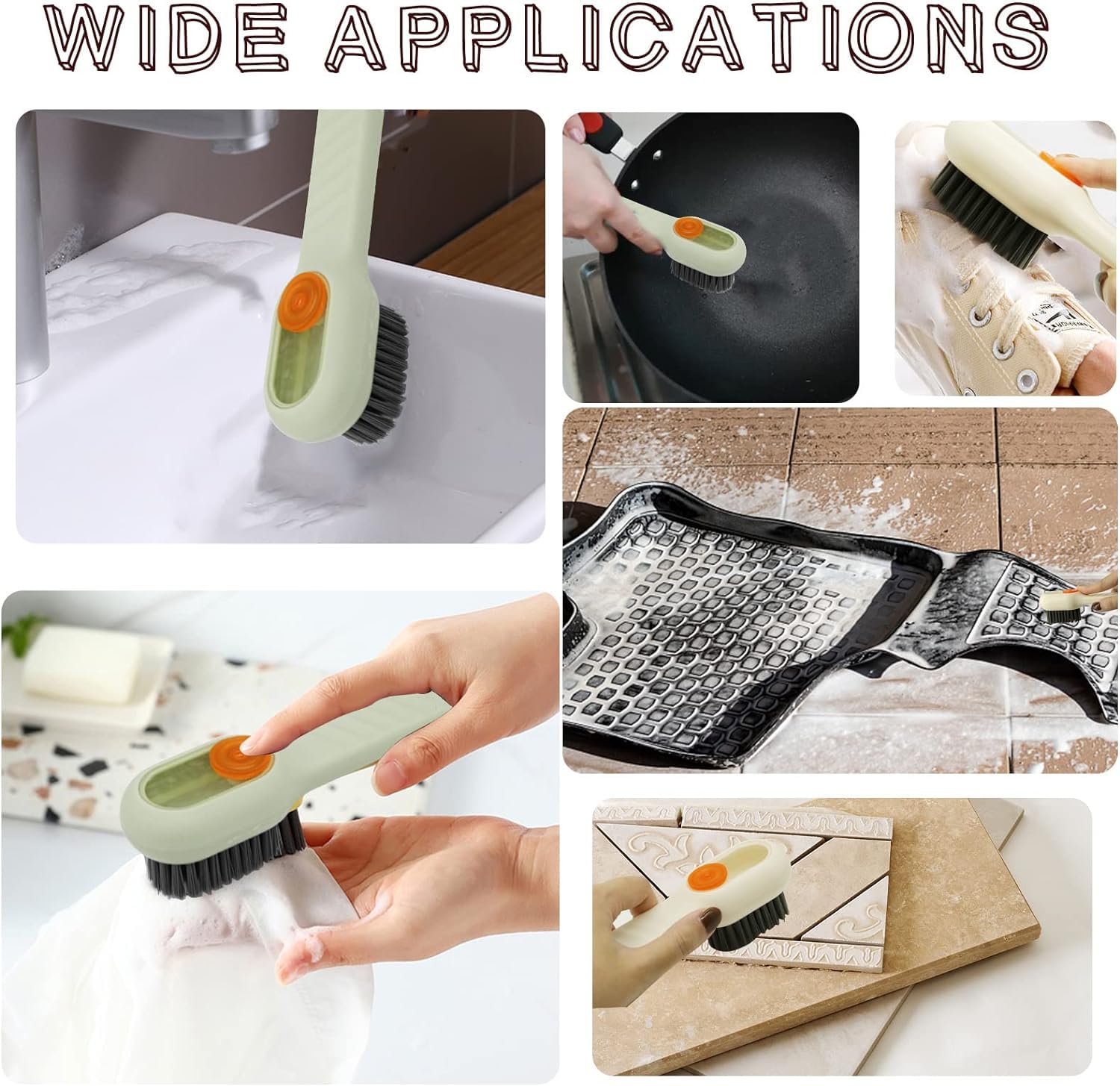 Multifunctional Liquid Shoe Brush with Soap Dispenser - Long Handle Press-Type Cleaner with Refillable Liquid Cartridge (Pack of 1) - Perfect for Sneakers, Boots & Leather Shoes Cleaning at Home or On-The-Go