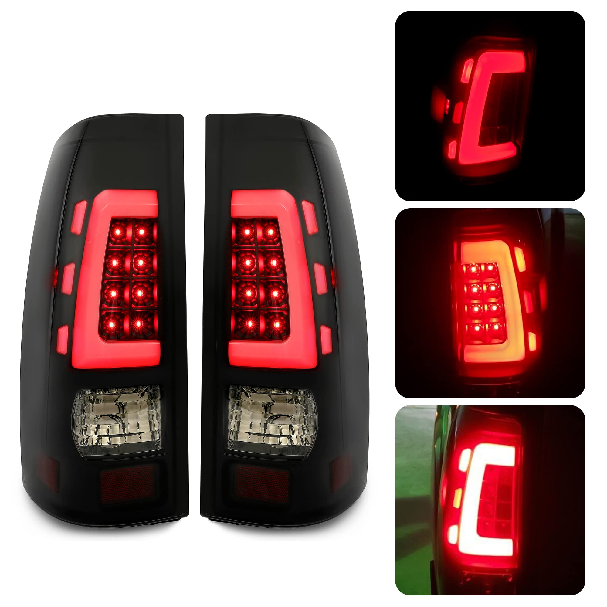 Kojem LED Tail Lights Compatible with 1999-2006 Chevy Silverado & 1999-2002 GMC Sierra 1500/2500/3500 - Smoked Lens with Black Housing - Upgrade Your Truck's Style & Visibility for Night Driving & Off-Road Adventures