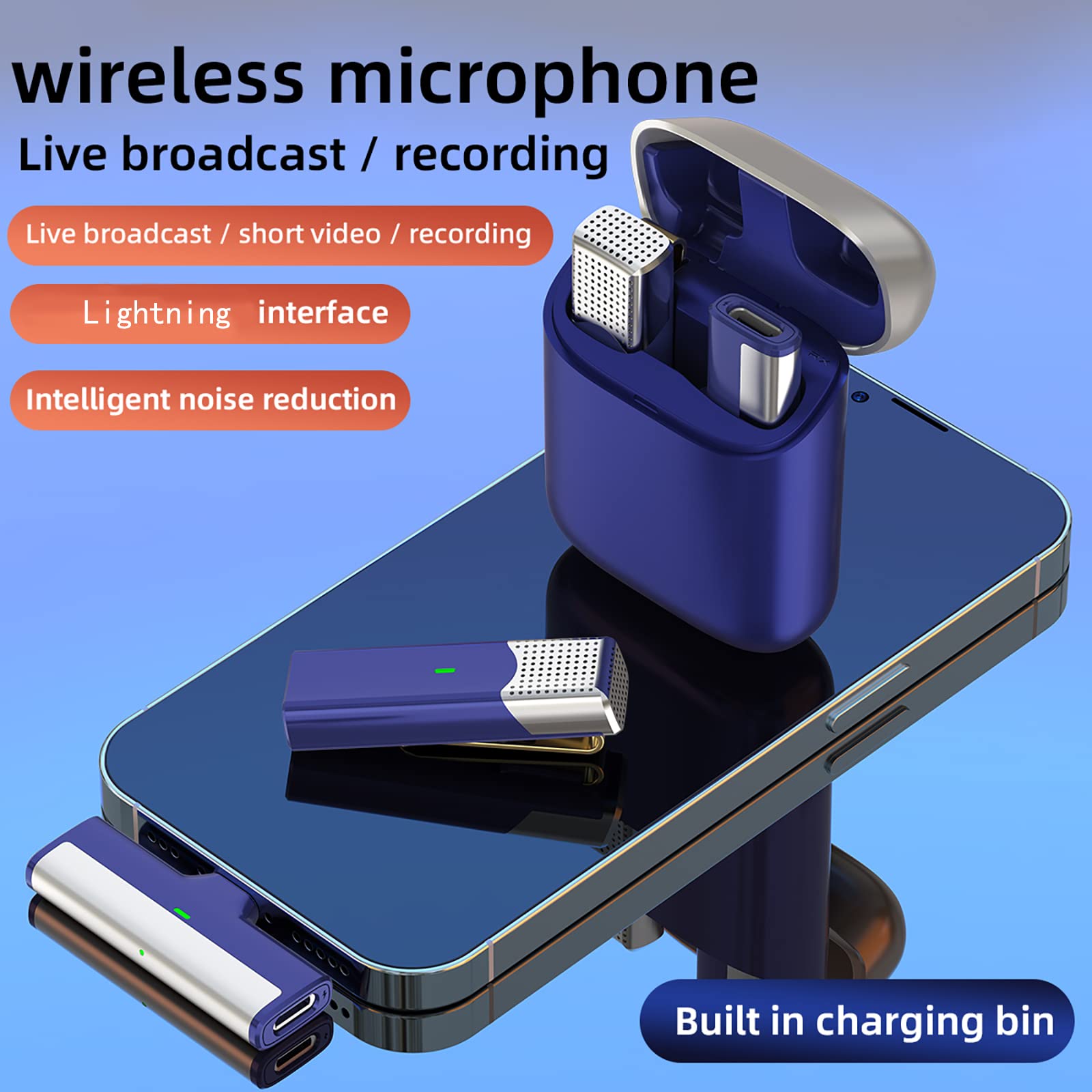 Wireless Lavalier Microphone for iPhone & iPad - Plug & Play Clip-On Mic for Video Recording, Live Streaming, YouTube, Facebook, TikTok - Perfect for Vlogging, Interviews, Podcasts & Online Classes (Blue)