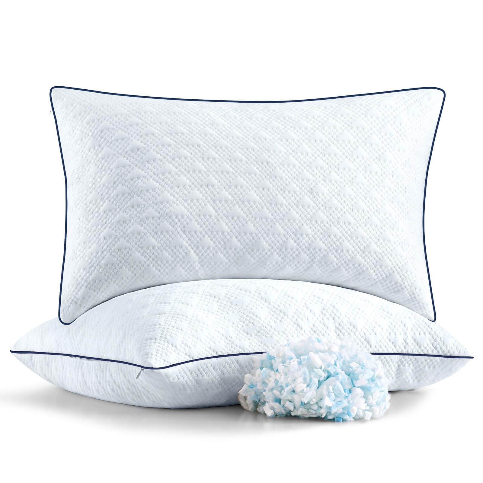 Cooling Bed Pillows Queen Size Set of 2 - Adjustable Shredded Memory Foam Pillows for Side, Back & Stomach Sleepers | Luxury Gel-Infused Hotel Pillows with Washable Removable Cover | Perfect for Hot Sleepers, Neck Pain Relief & Better Sleep