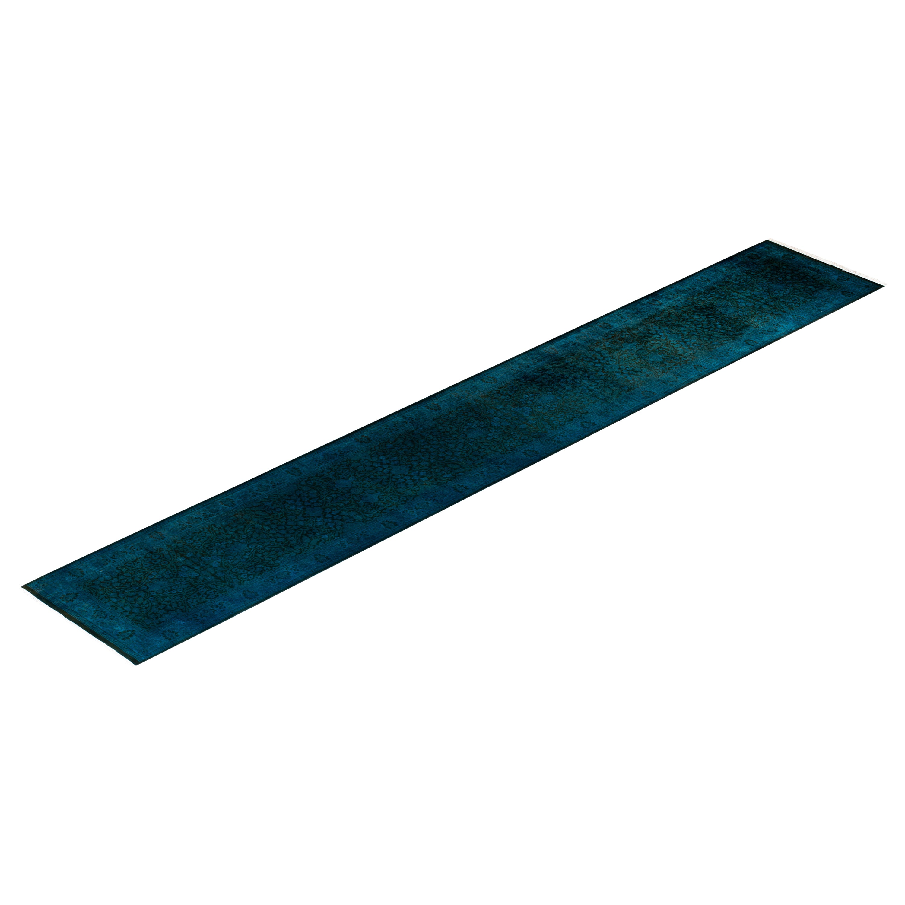 Blue Overdyed Wool Runner Rug 2'7 x 16'7 - Soft Vintage Style Area Rug for Living Room, Bedroom & Hallway