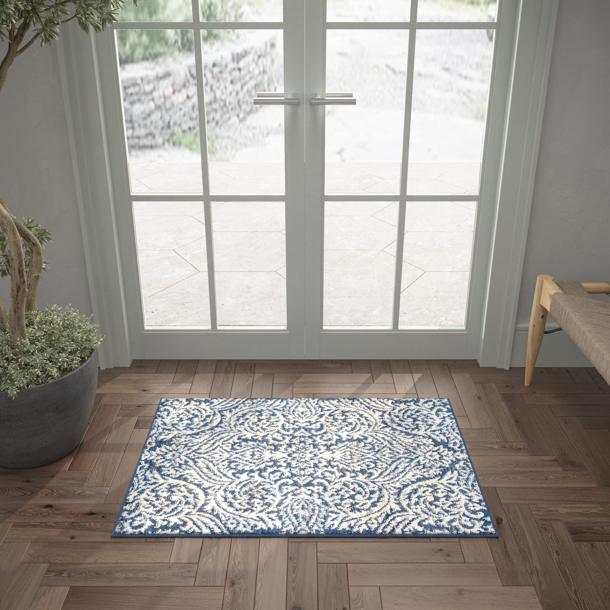 Tayse 2x3 Entry Rug - Non-Slip Indoor Front Door Mat - Modern Small Area Rug for Kitchen, Bathroom & High Traffic Areas - Soft Contemporary Carpet for Home Decor
