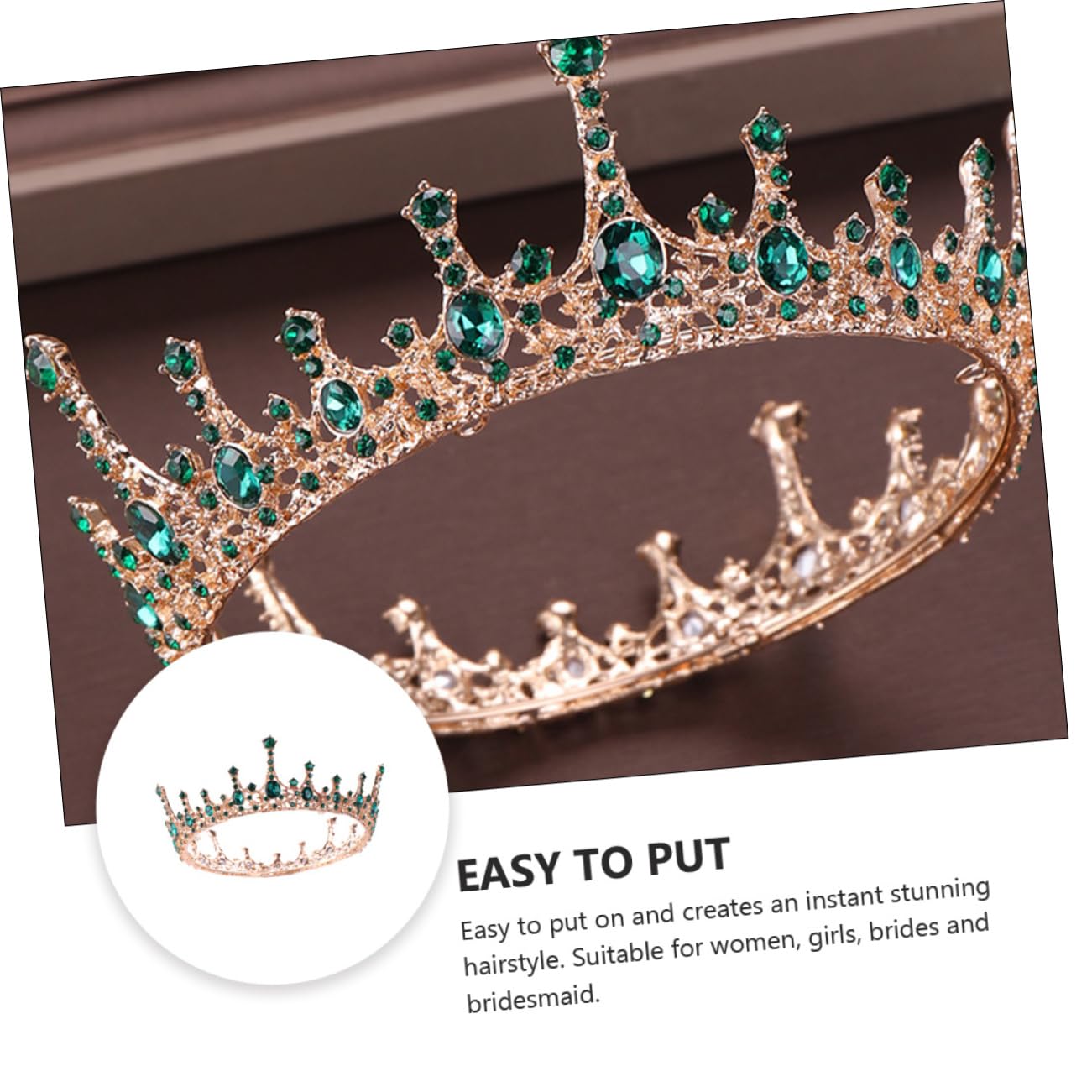 FOMIYES 2-Piece Bridal Crown Set - Diamond Wedding Tiara with Green Stones & Baroque Zircon Crystal Princess Headpiece for Bride, Bridesmaid, Birthday Party | Perfect for Weddings, Prom, Quinceañera & Special Occasions