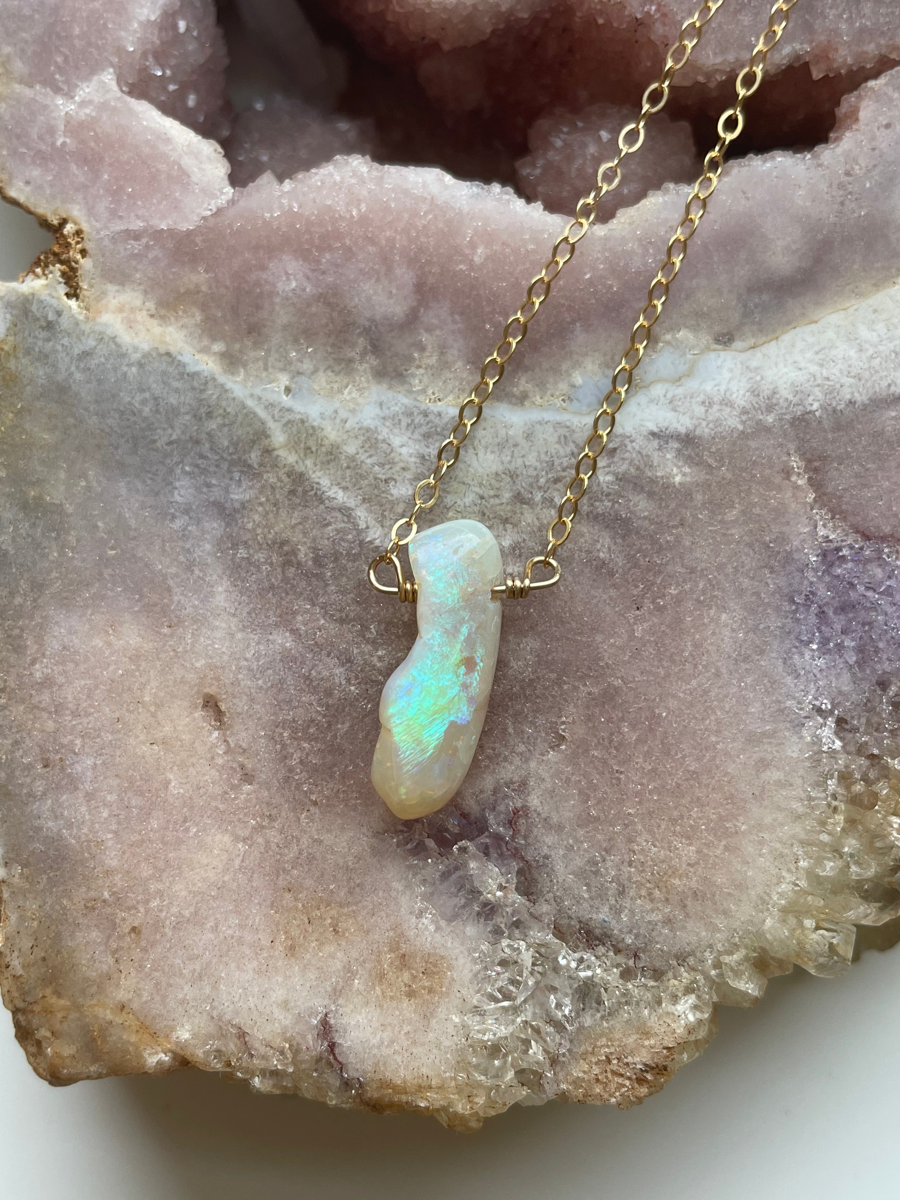 Natural Australian Opal Pendant Necklace - 16