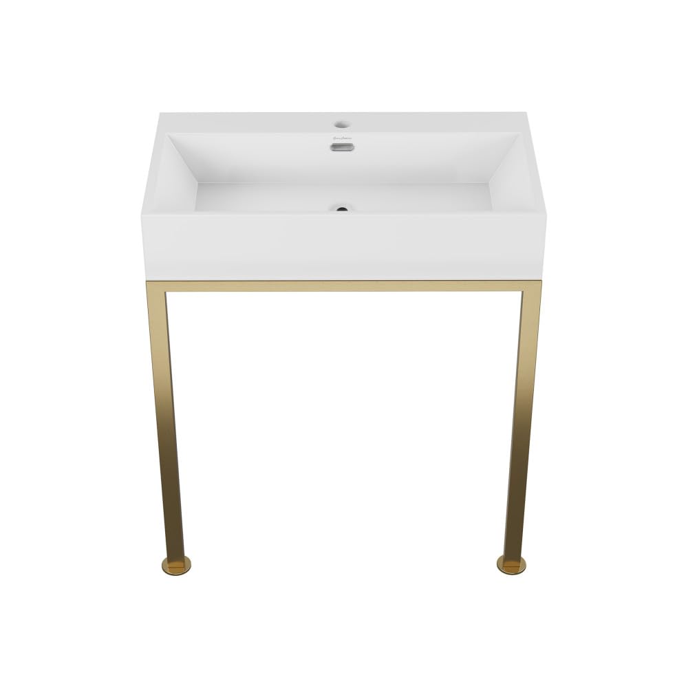Concorde 30 Inch Modern Rectangle Bathroom Console Sink with Brushed Gold Legs - Perfect for Vanity, Powder Room, and Guest Bathroom Decor