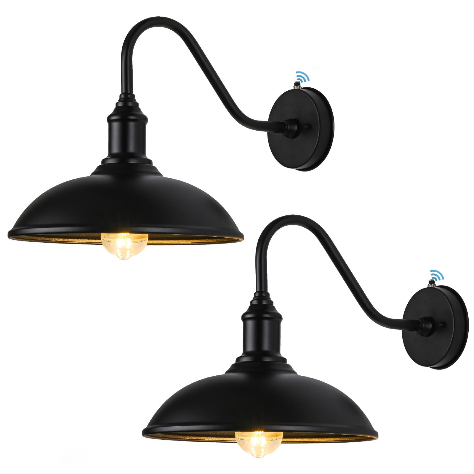 **Vintage Outdoor Barn Light Fixtures - Dusk to Dawn Exterior Farmhouse Lighting with Anti-Ponding Bottom, Weatherproof Gooseneck Sconce (12.5